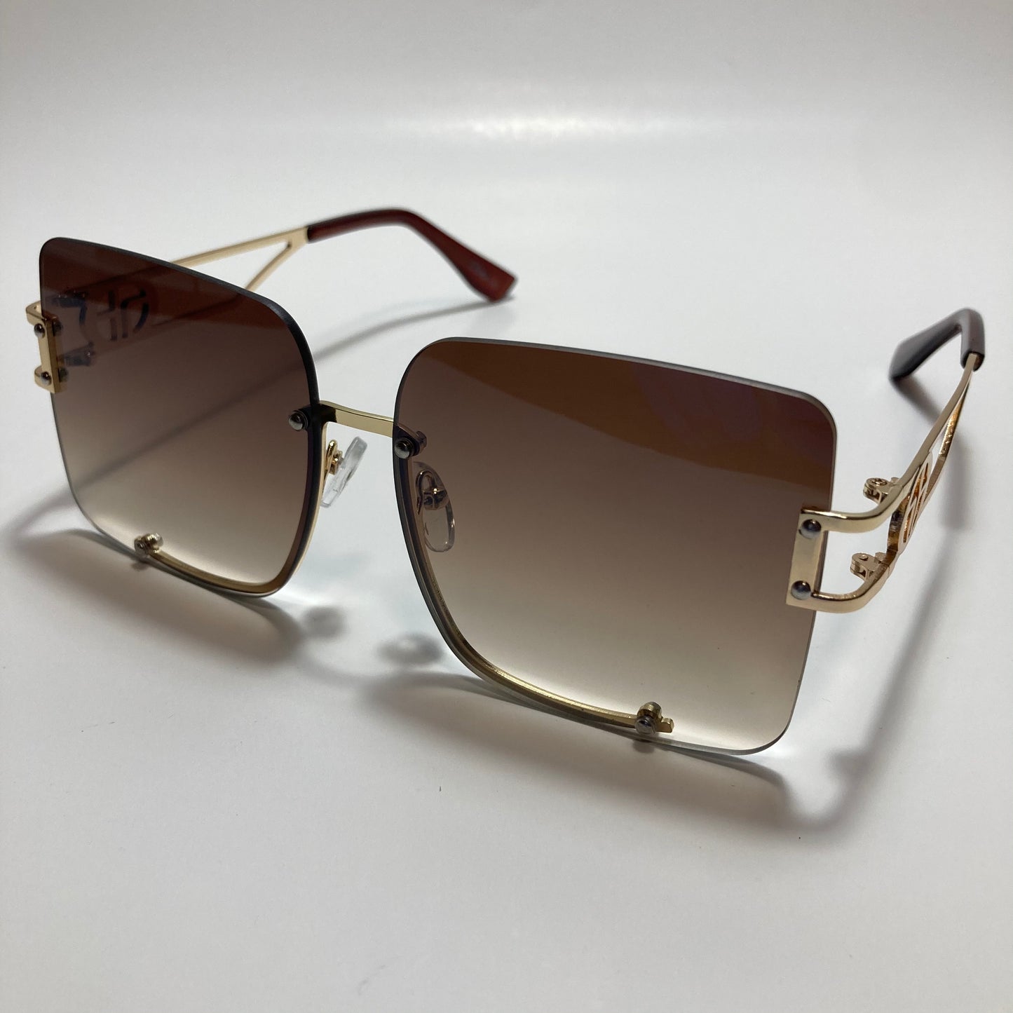 womens oversize square brown rimless sunglasses