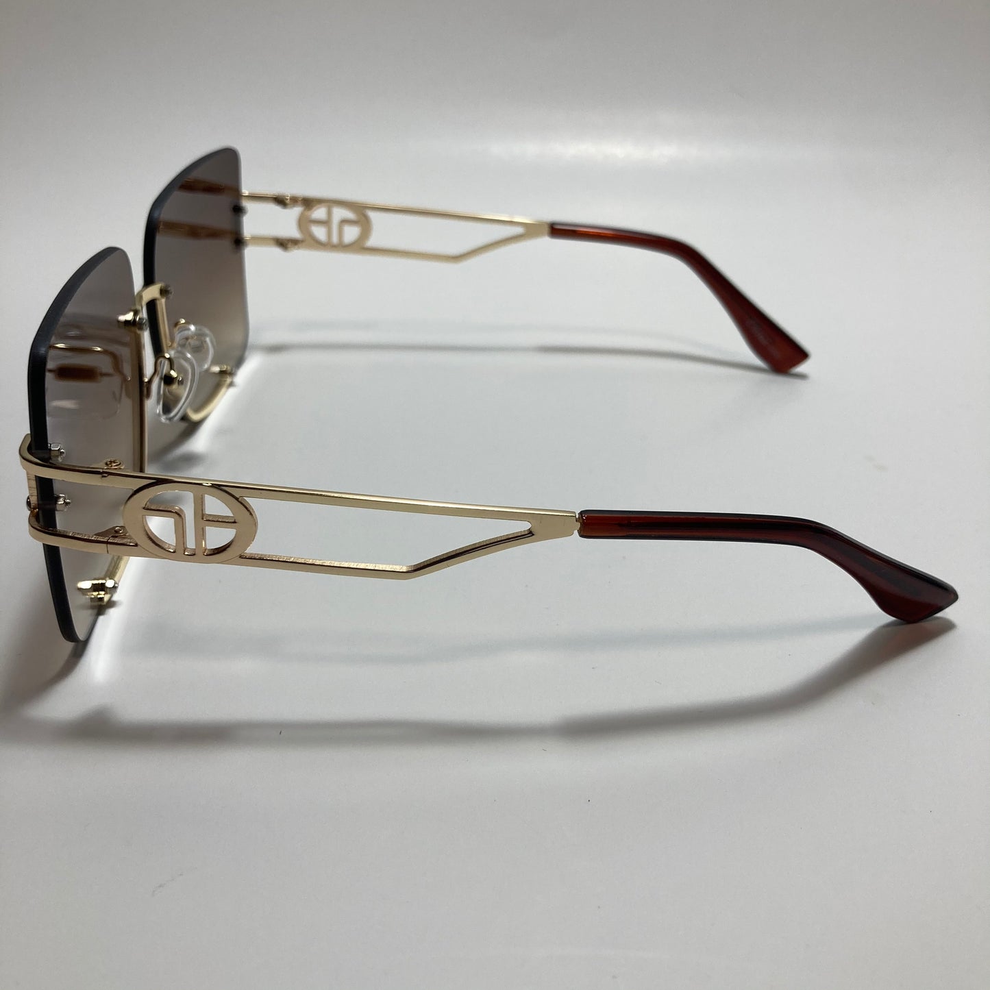 womens oversize square brown rimless sunglasses