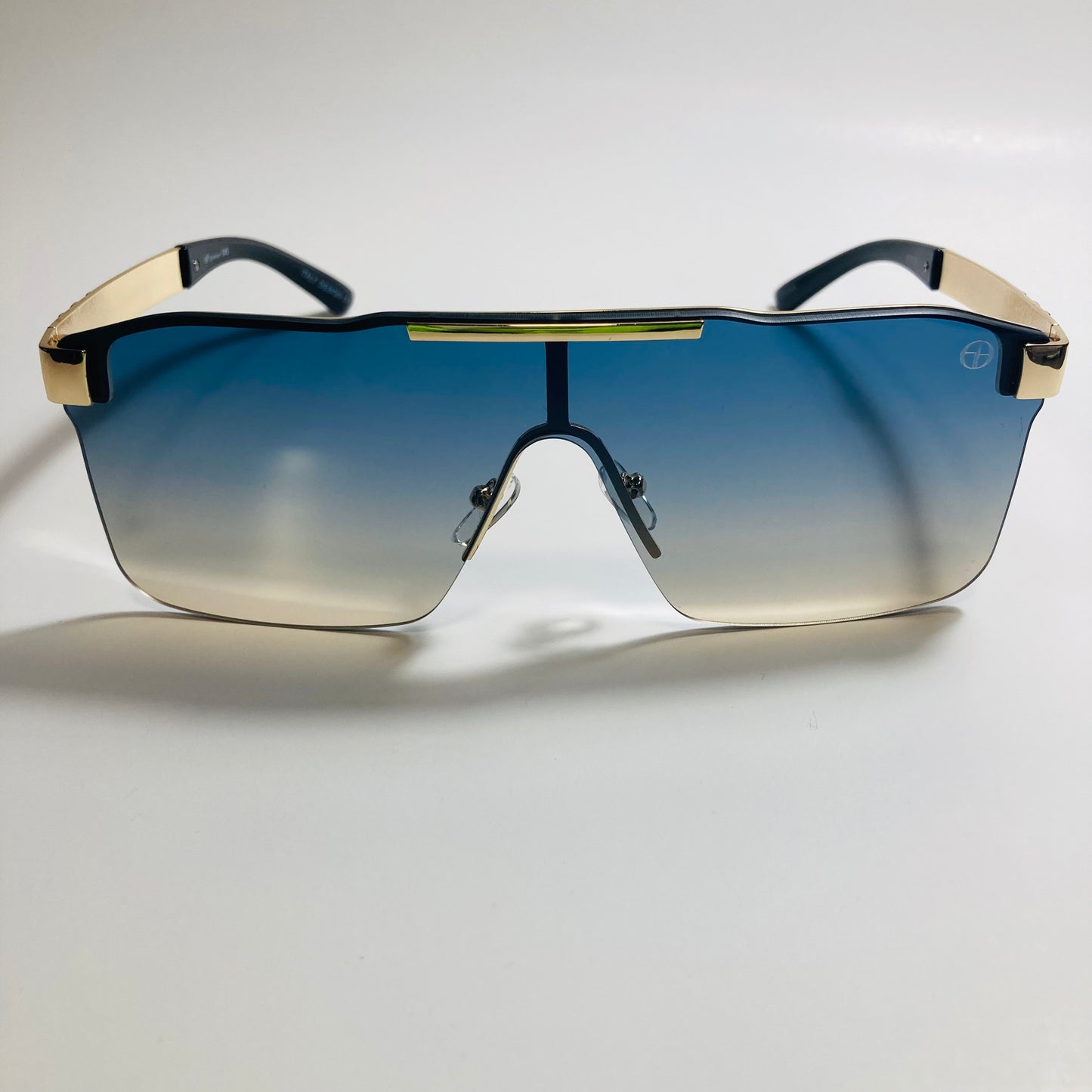 mens and womens blue yellow and gold shield sunglasses
