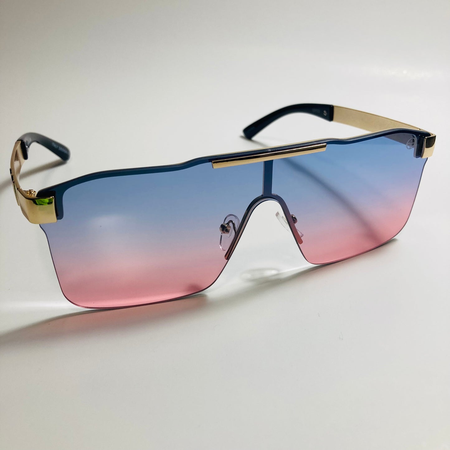 mens and womens pink blue and gold shield sunglasses