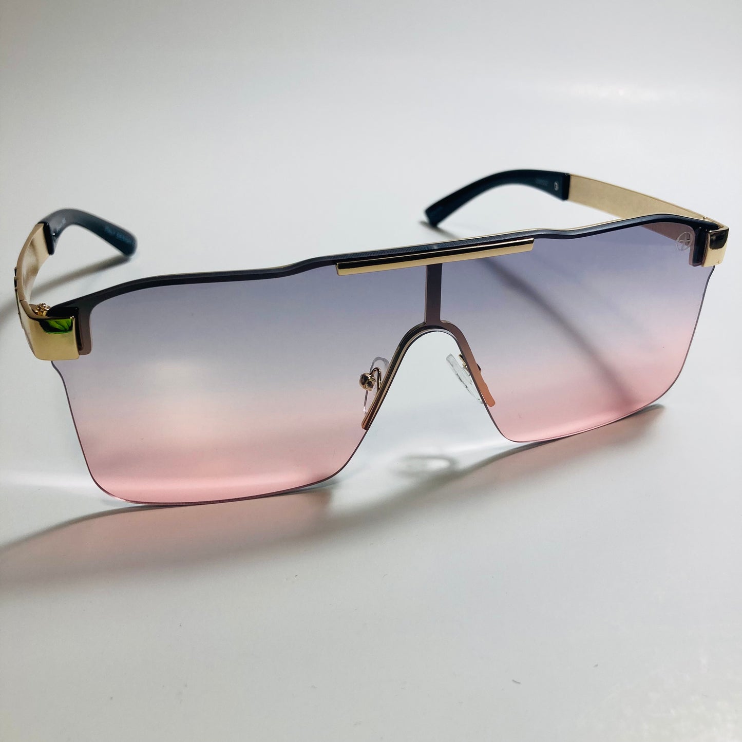 mens and womens pink blue and gold shield sunglasses
