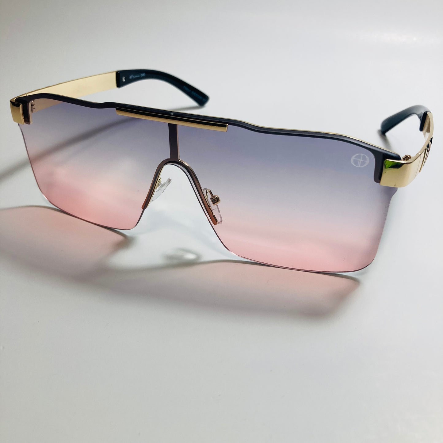 mens and womens pink purple and gold shield sunglasses