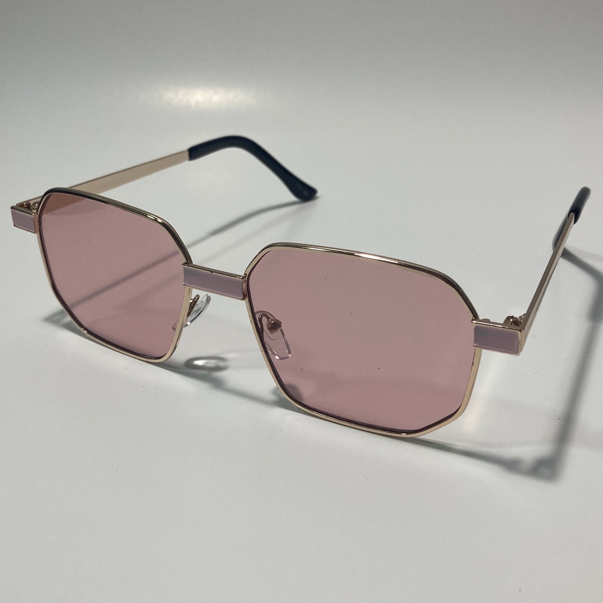 mens and womens pink and gold square sunglasses