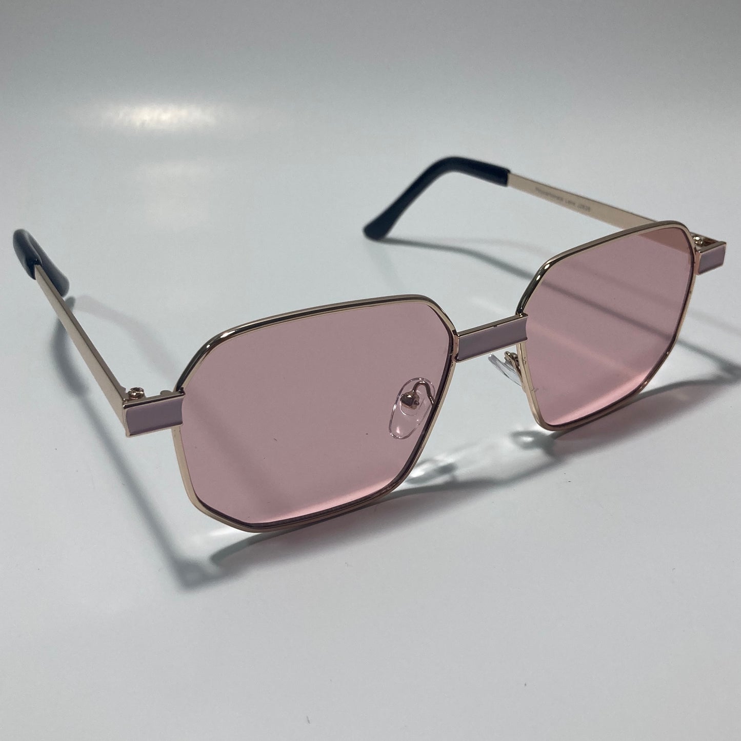 mens and womens pink and gold square sunglasses