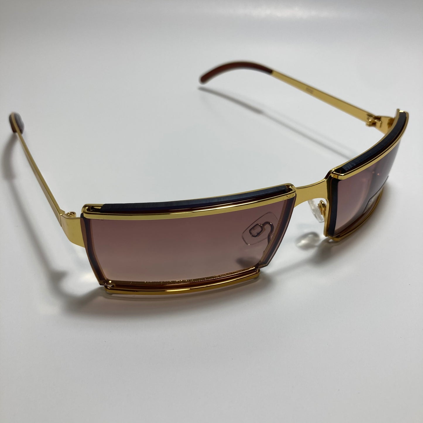 mens and womens gold wrap sunglasses with brown lenses