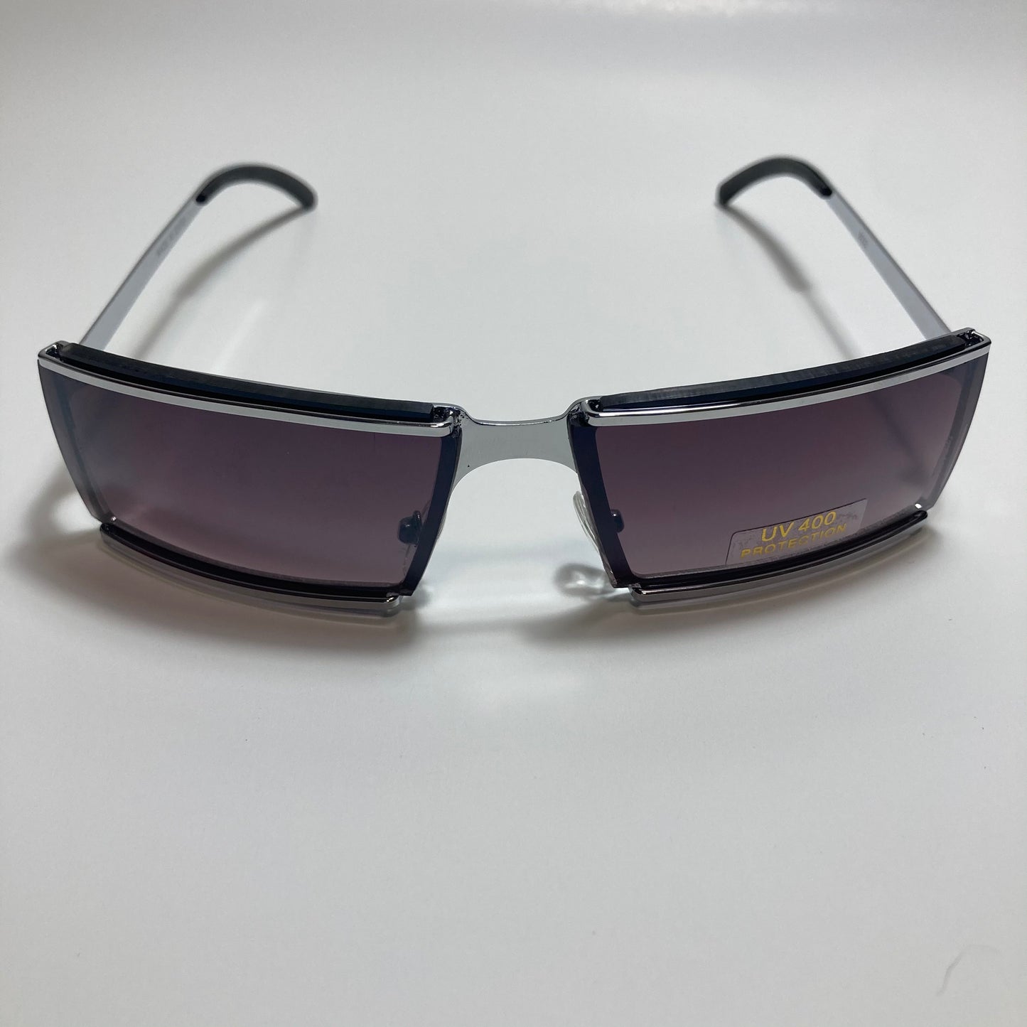 mens and womens silver wrap sunglasses with black lenses