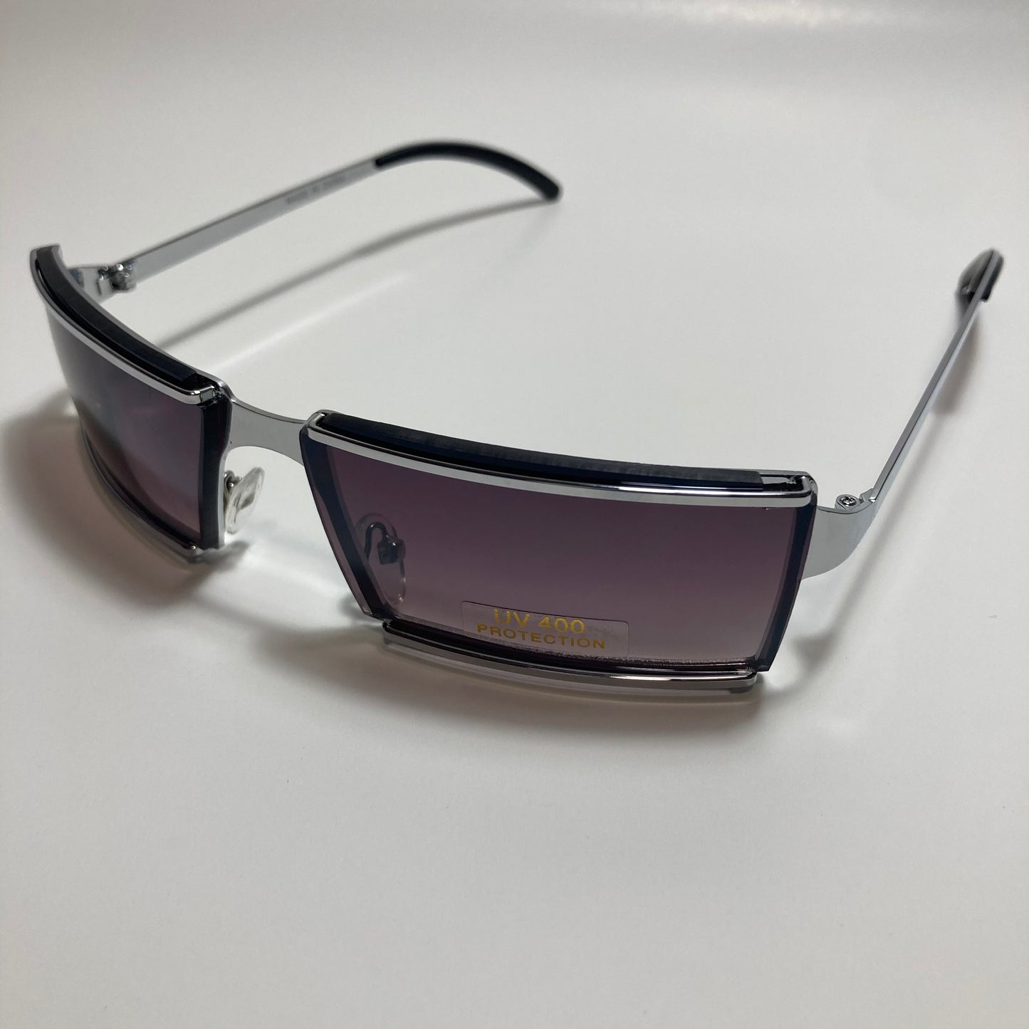 mens and womens silver wrap sunglasses with black lenses