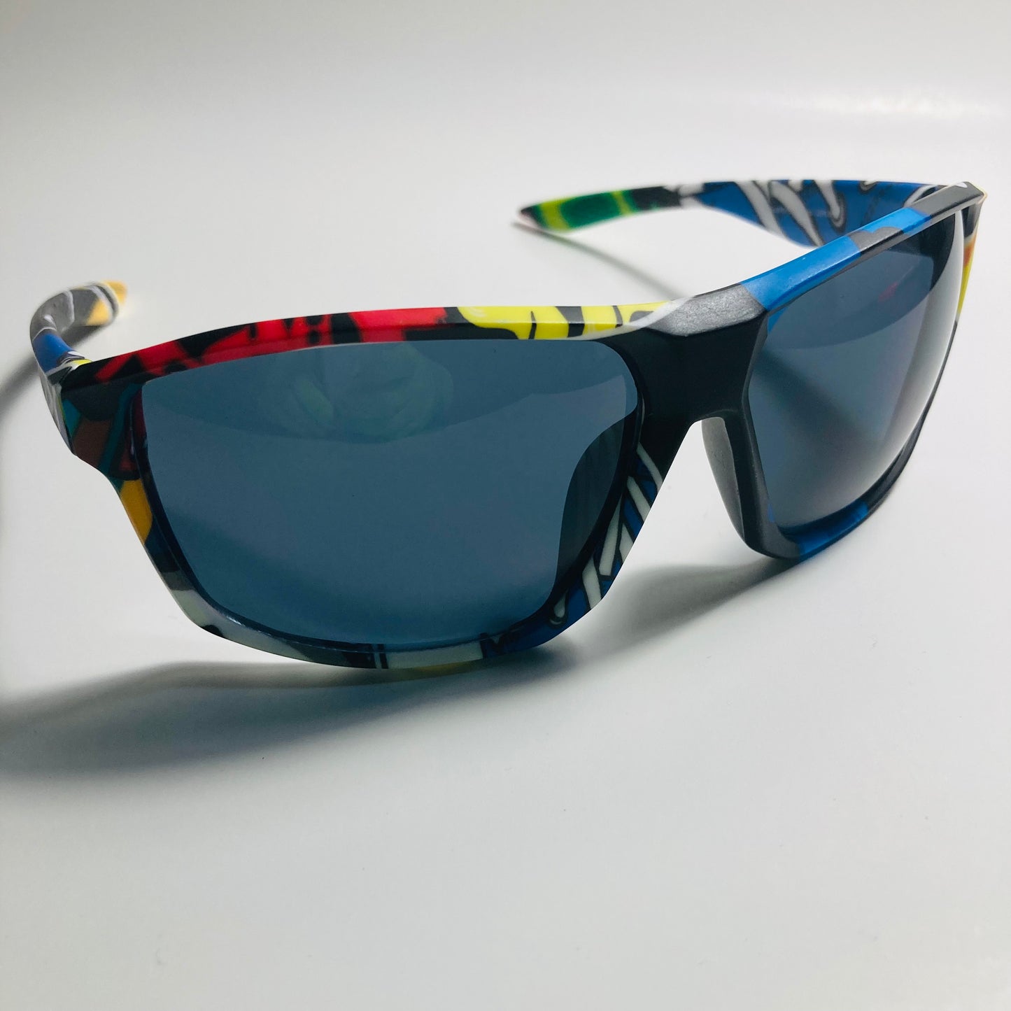mens comic and black wrap around sunglasses