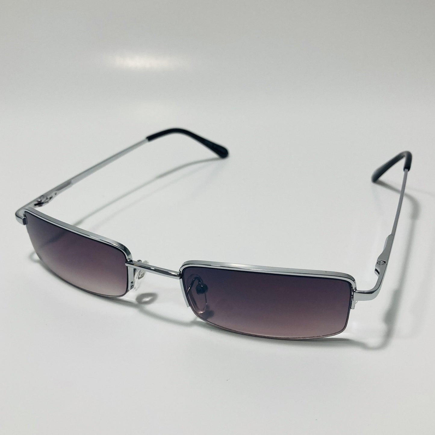 womens and mens black and silver metal square sunglasses