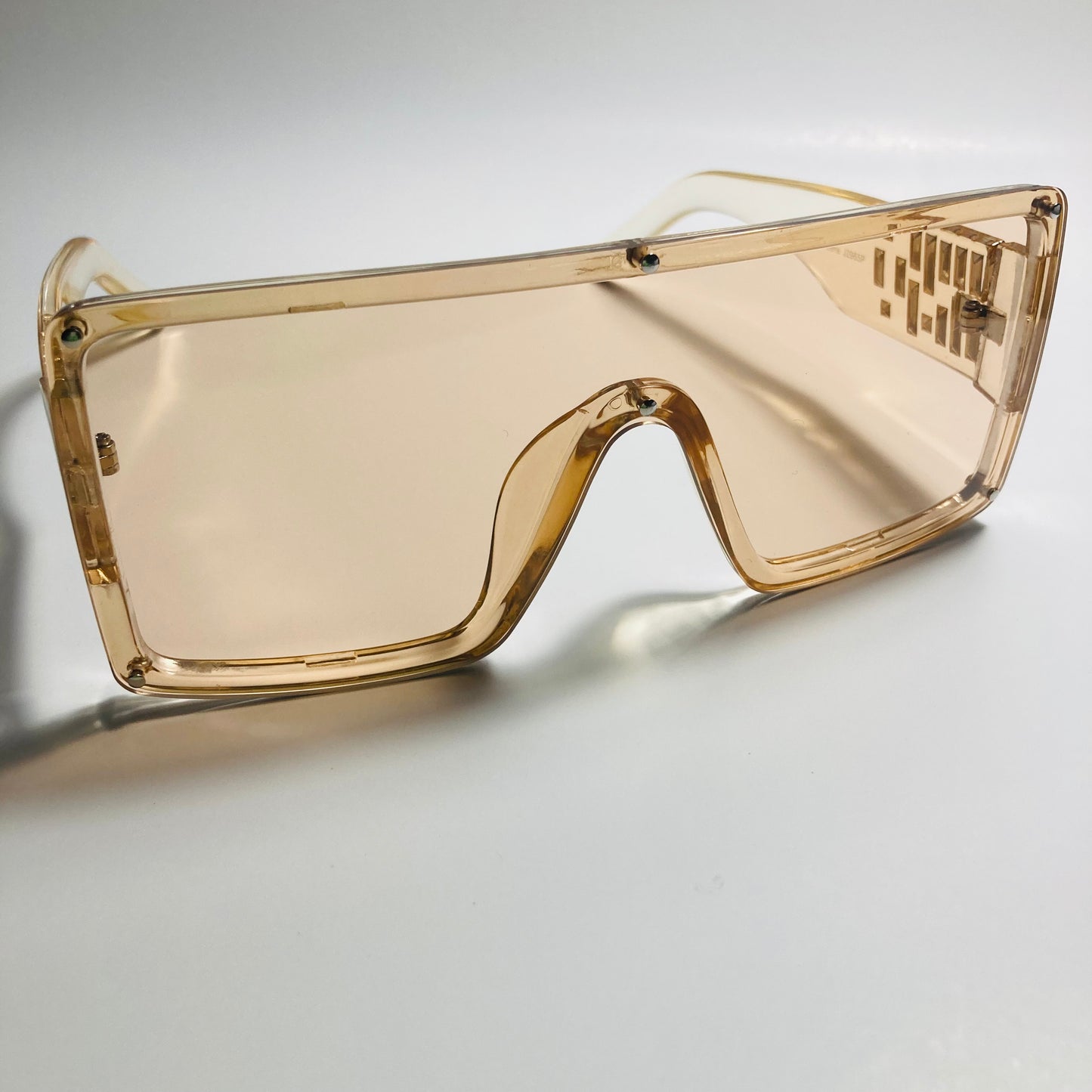 womens tan oversize shield sunglasses with rhinestones