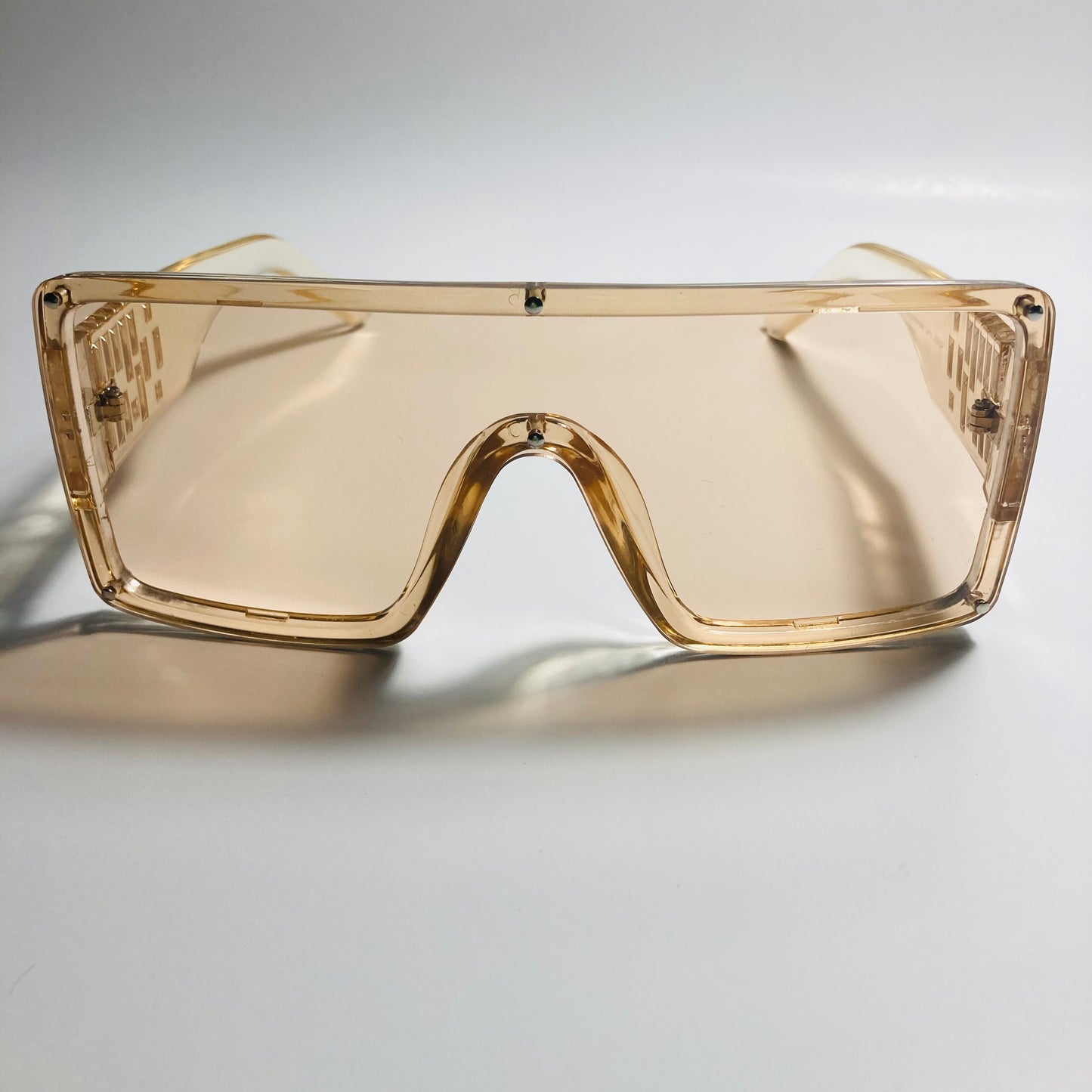 womens tan oversize shield sunglasses with rhinestones