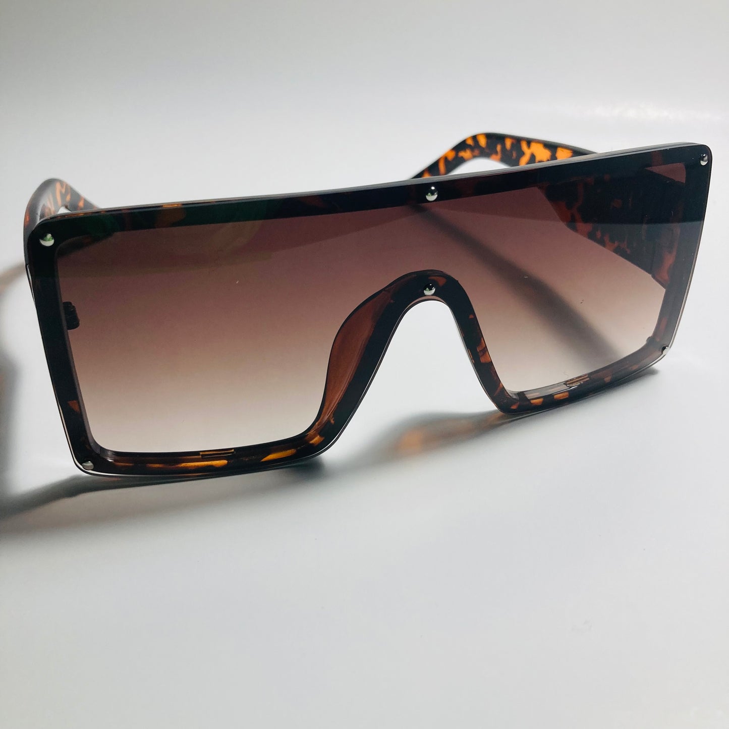 womens brown oversize shield sunglasses with rhinestones