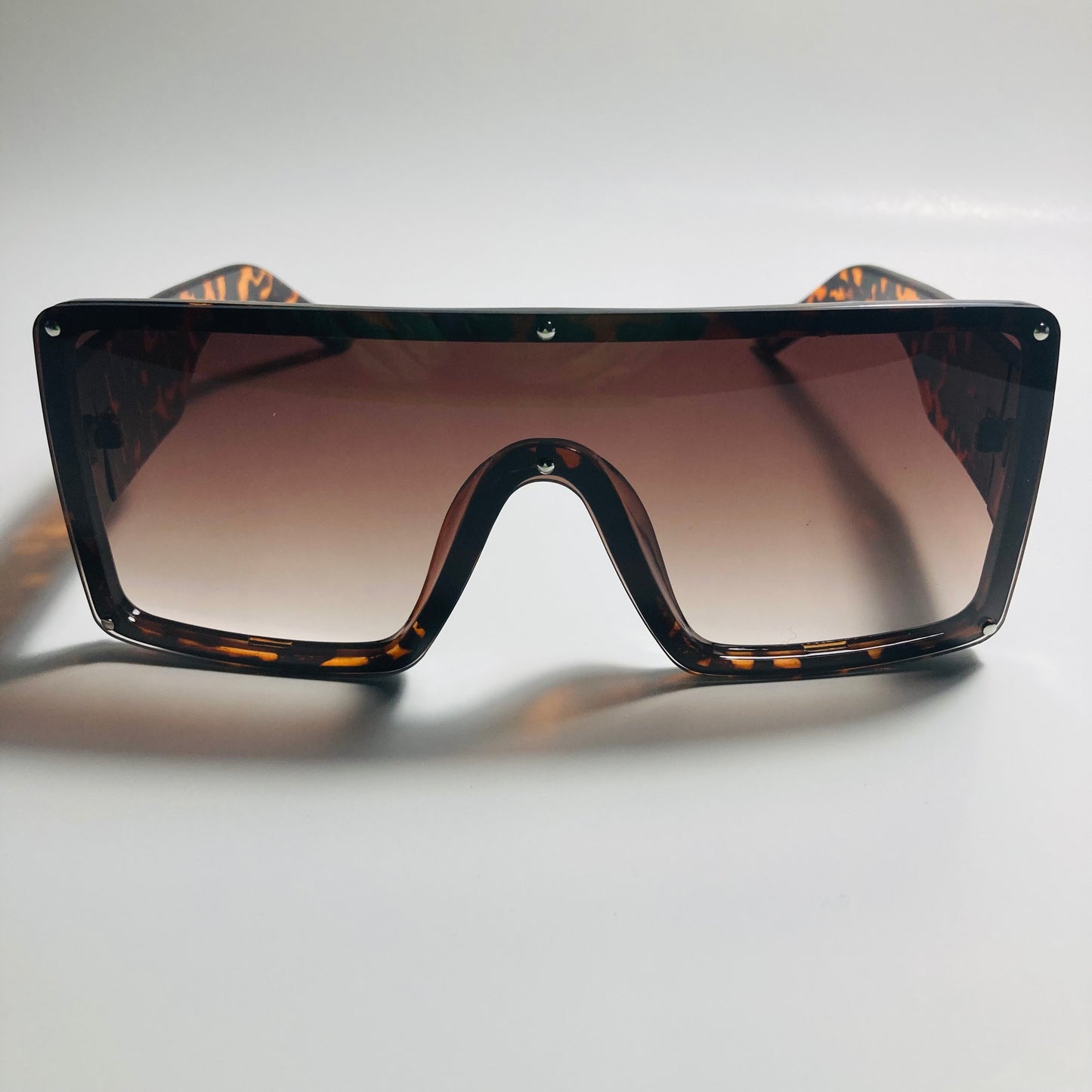 womens brown oversize shield sunglasses with rhinestones