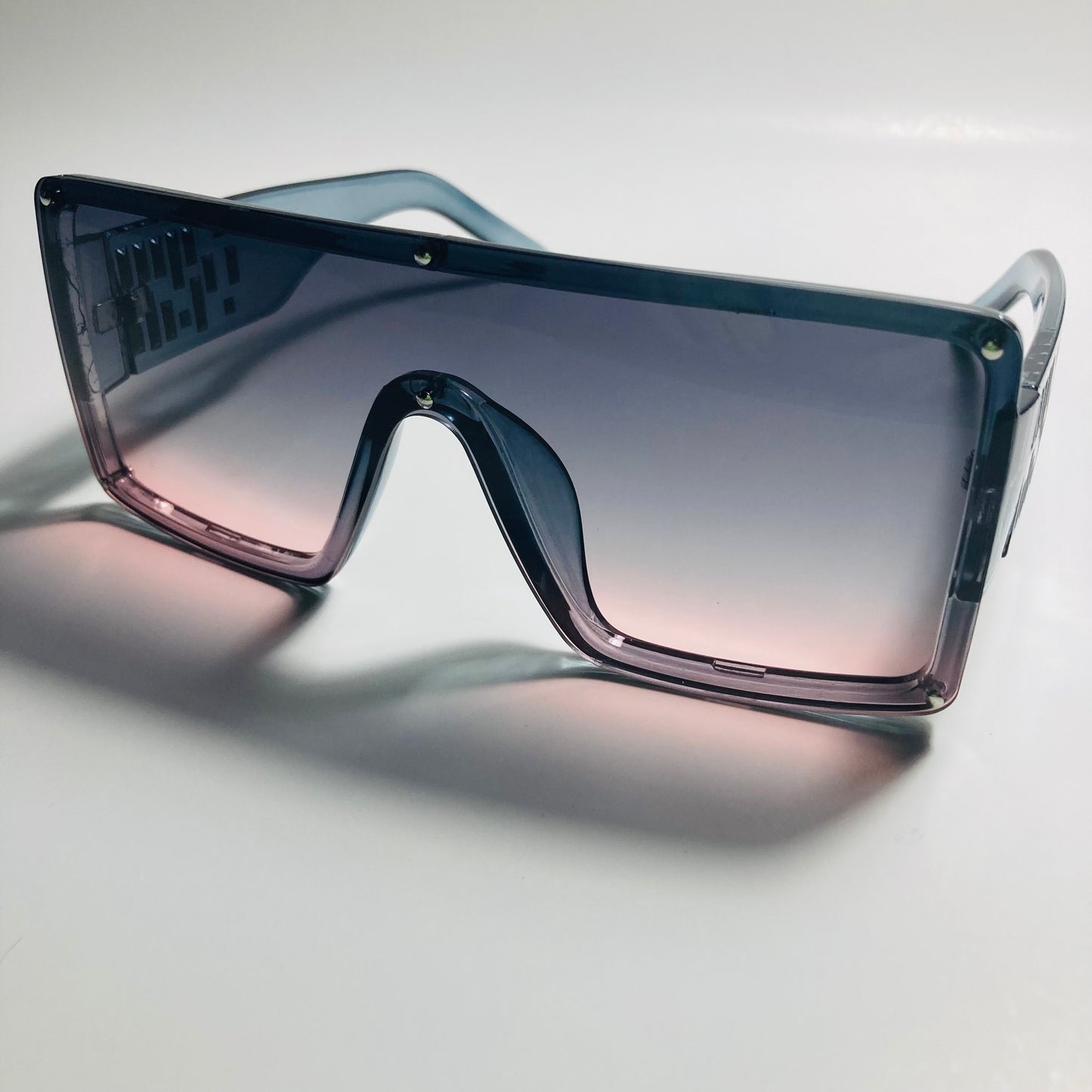womens gray and pink oversize shield sunglasses with rhinestones
