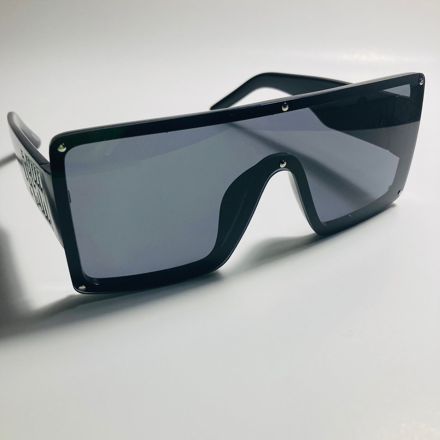 womens black oversize shield sunglasses with rhinestones