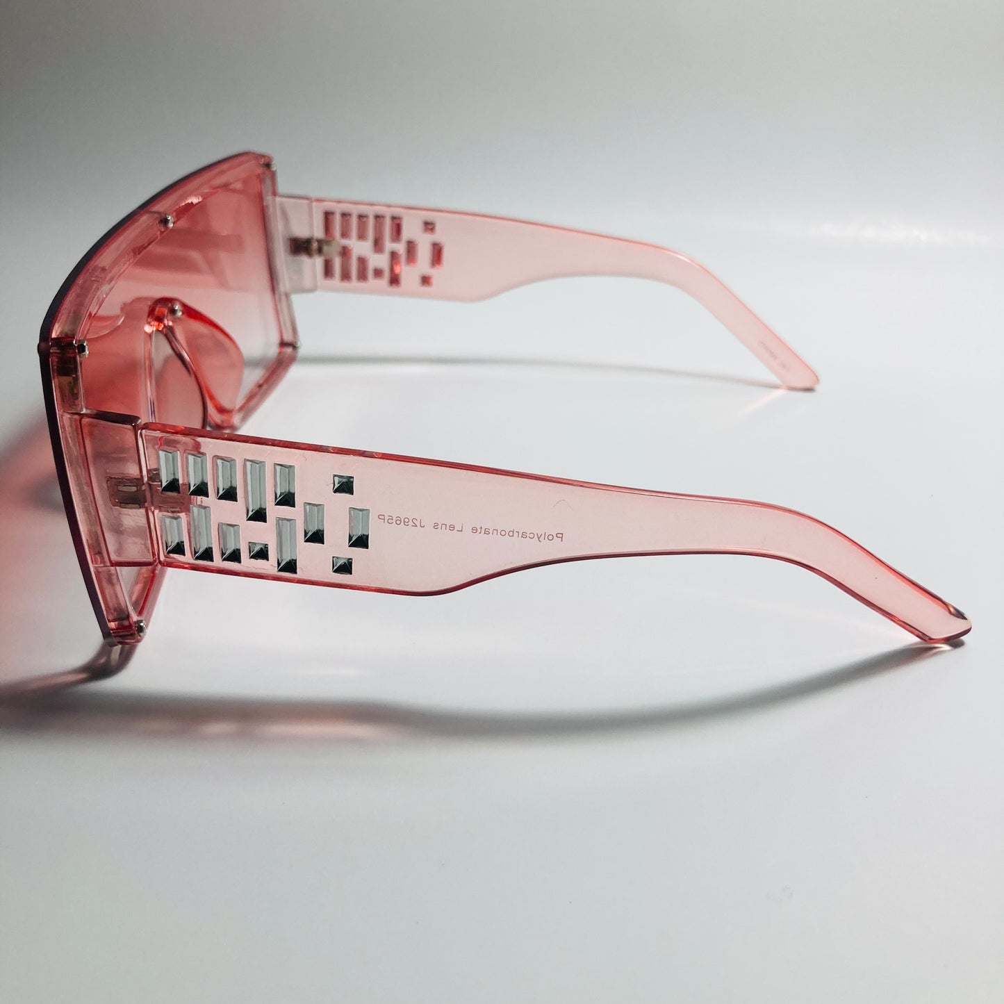 womens pink oversize shield sunglasses with rhinestones
