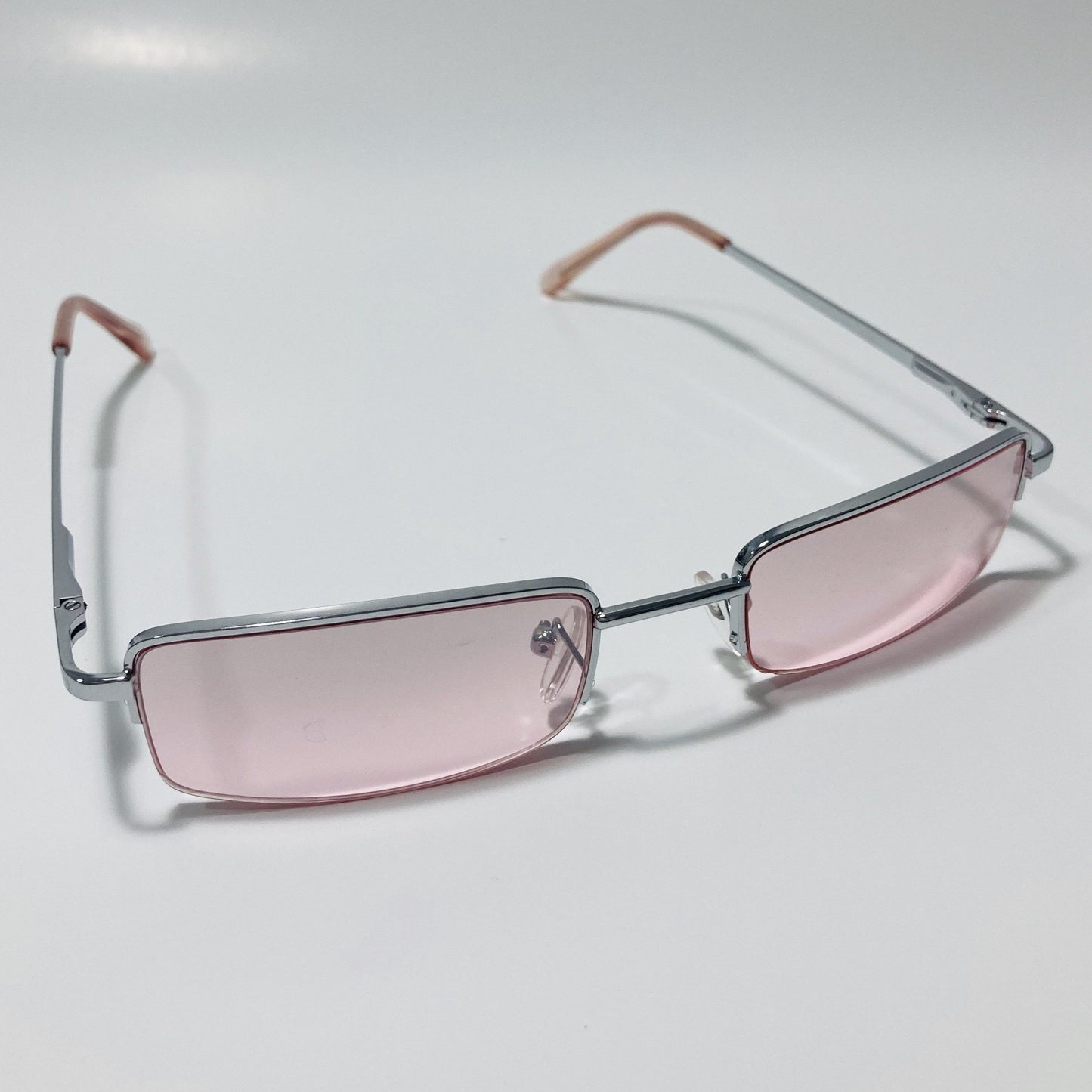 womens and mens pink and silver metal square sunglasses