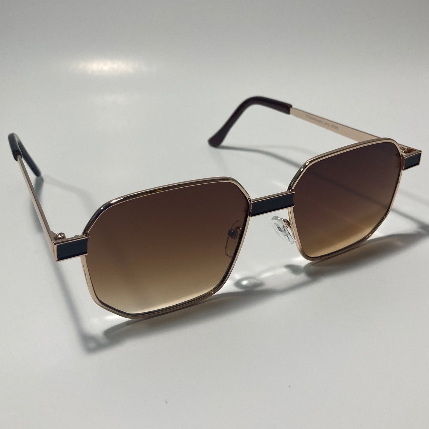 mens and womens brown and gold square sunglasses