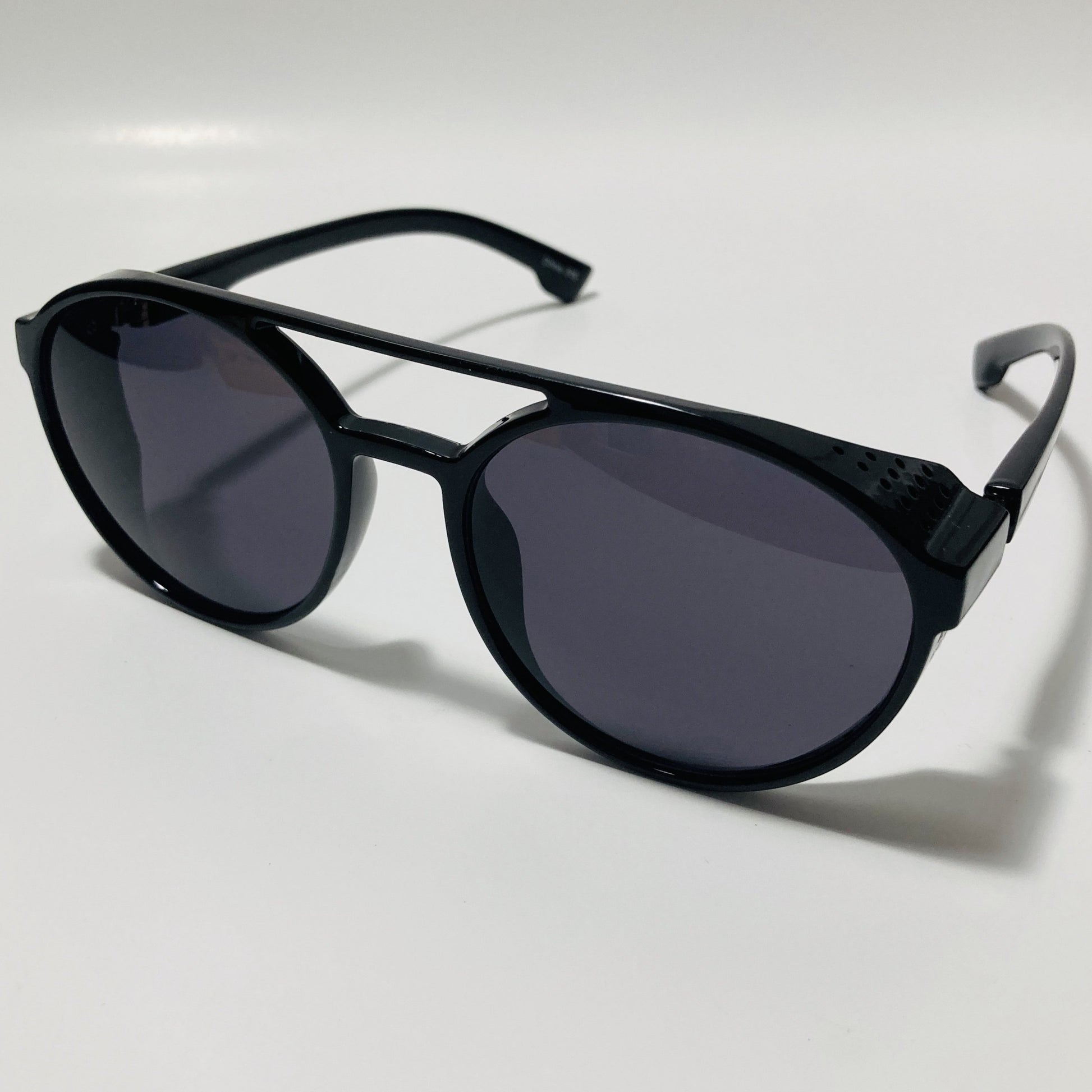 mens and womens black round steampunk sunglasses with side shields