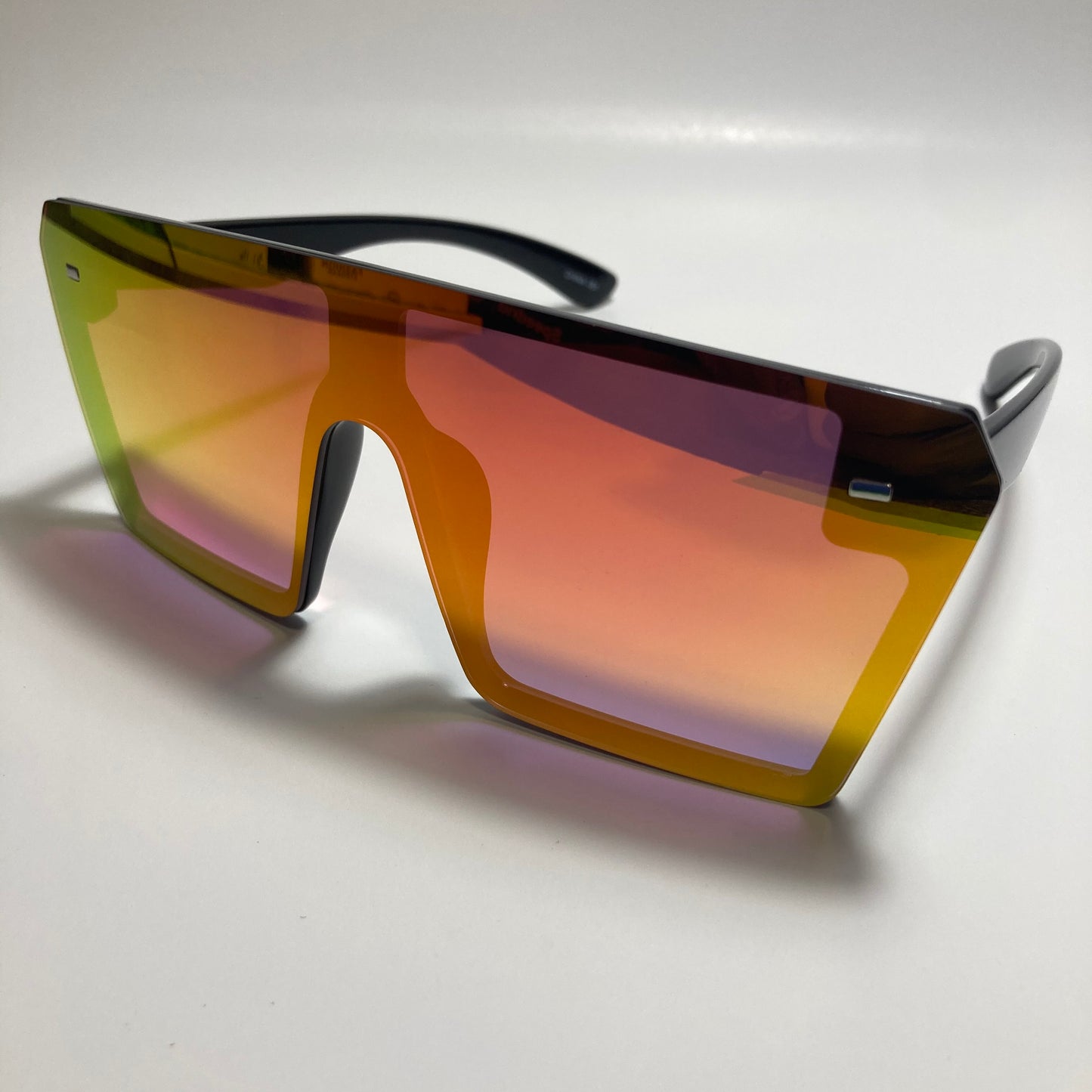 womens orange and black mirrored shield sunglasses