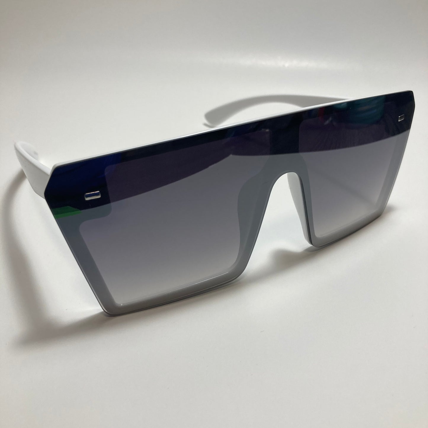 womens white and gray mirrored shield sunglasses