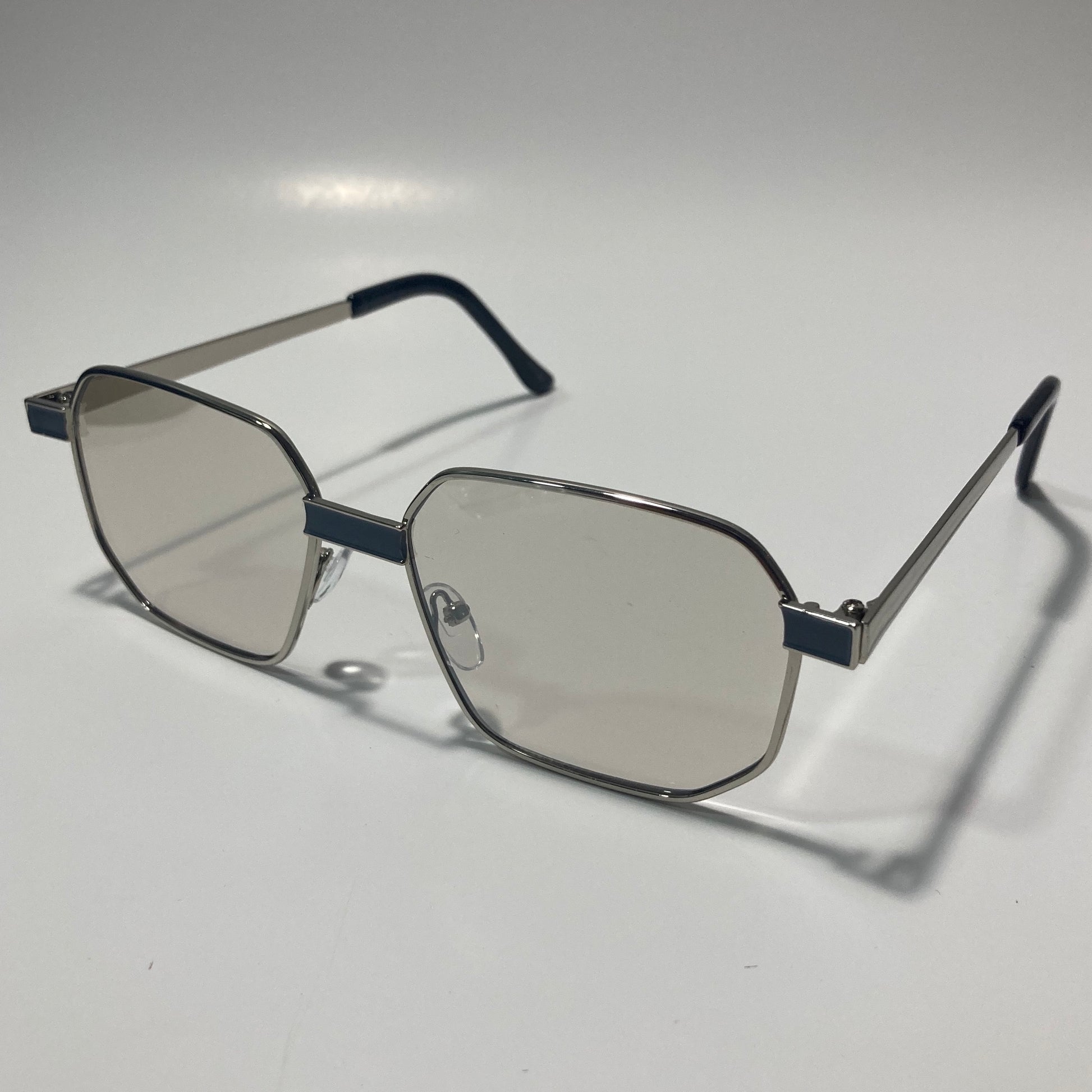 mens and womens silver and gray square sunglasses