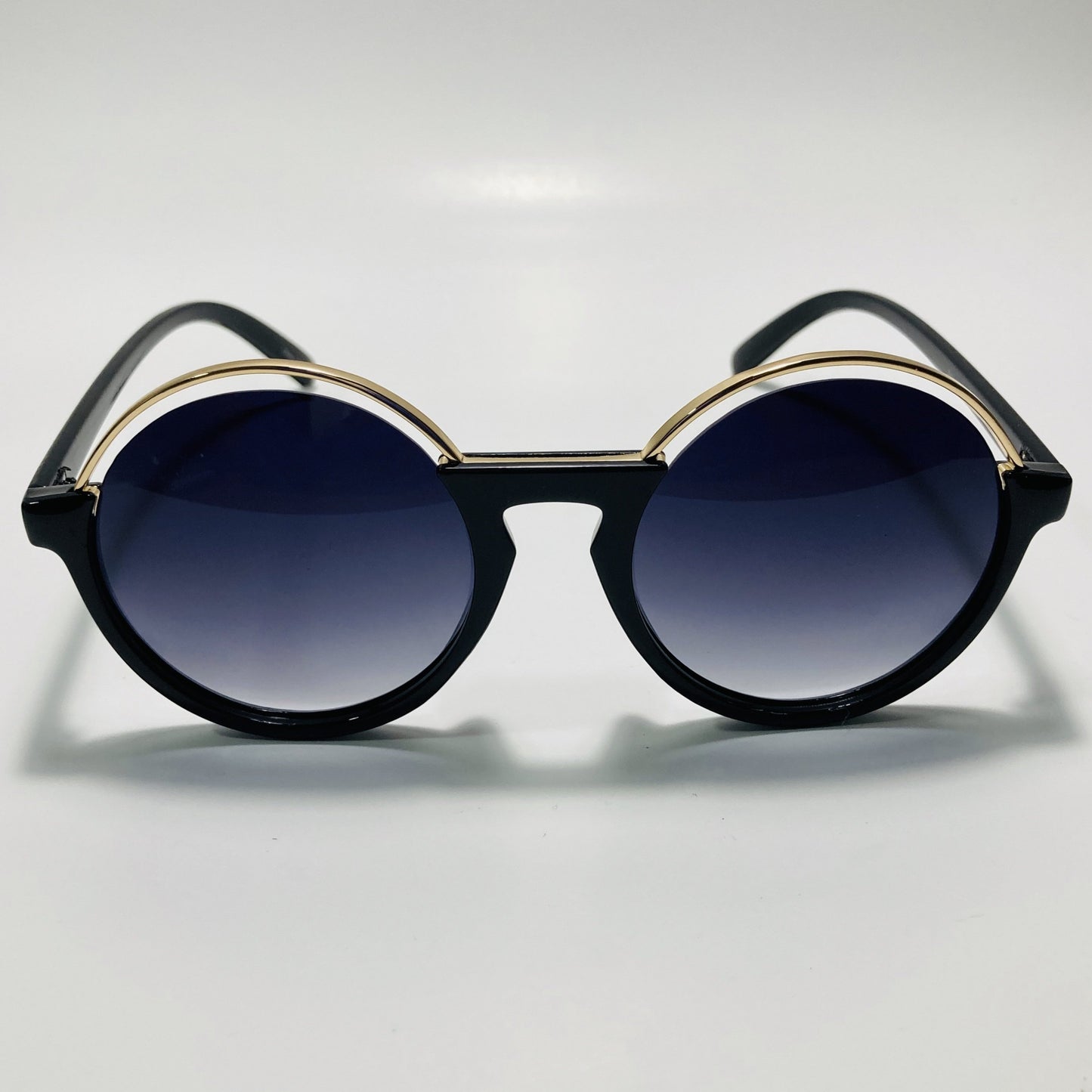 womens black and gold round sunglasses