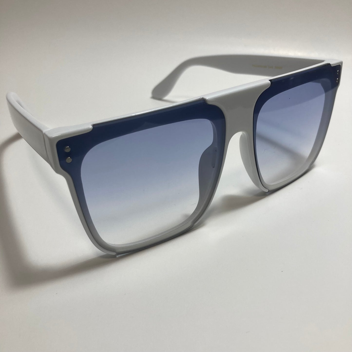 womens white oversize square sunglasses with blue lenses