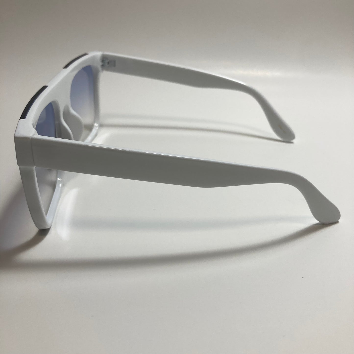 womens white oversize square sunglasses with blue lenses