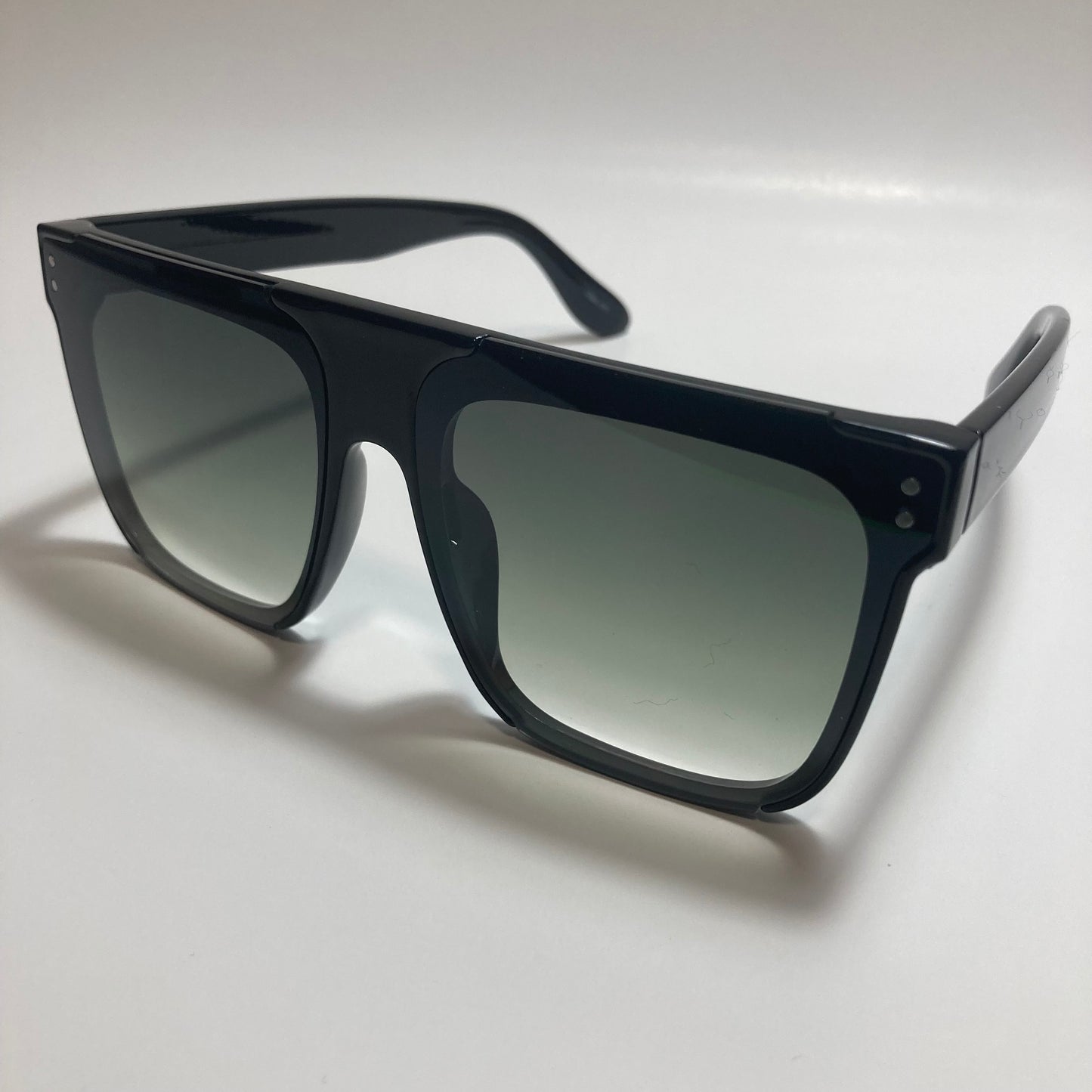 womens black oversize square sunglasses with green lenses