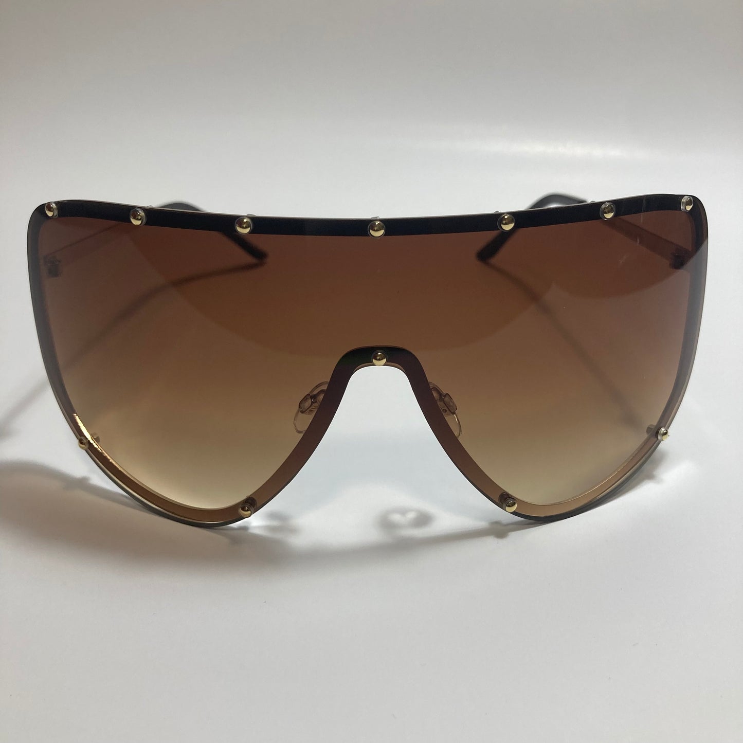 womens brown and gold oversize shield sunglasses