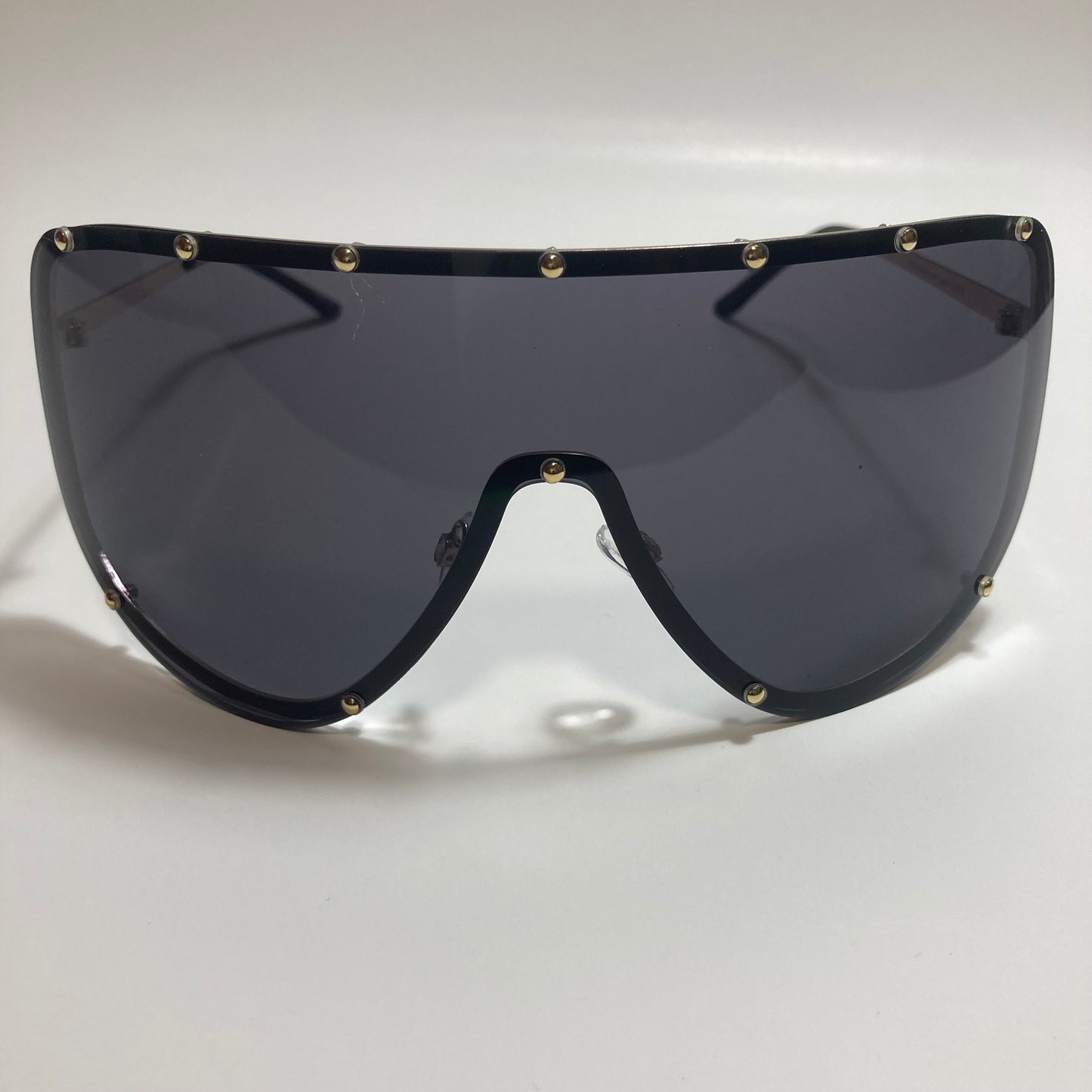 womens black and gold oversize shield sunglasses