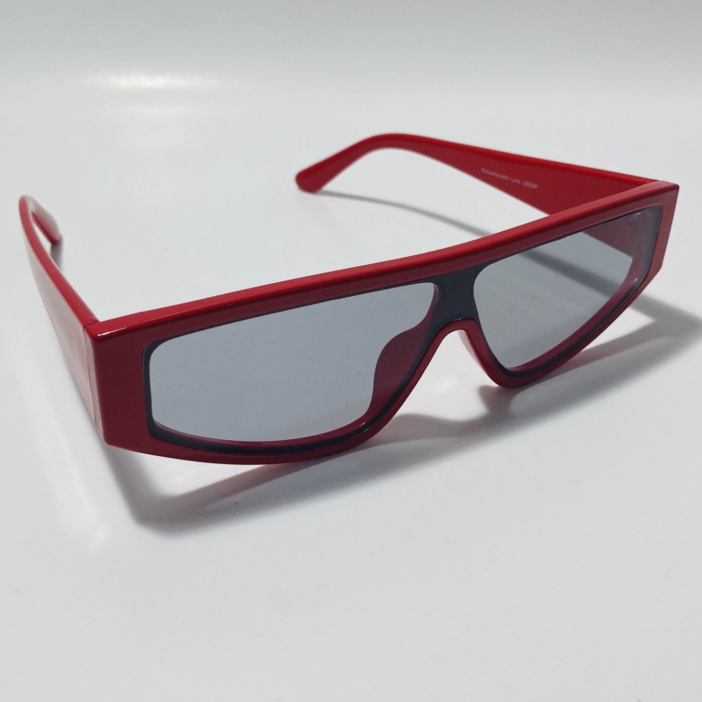 mens and womens red futuristic sunglasses with black lenses