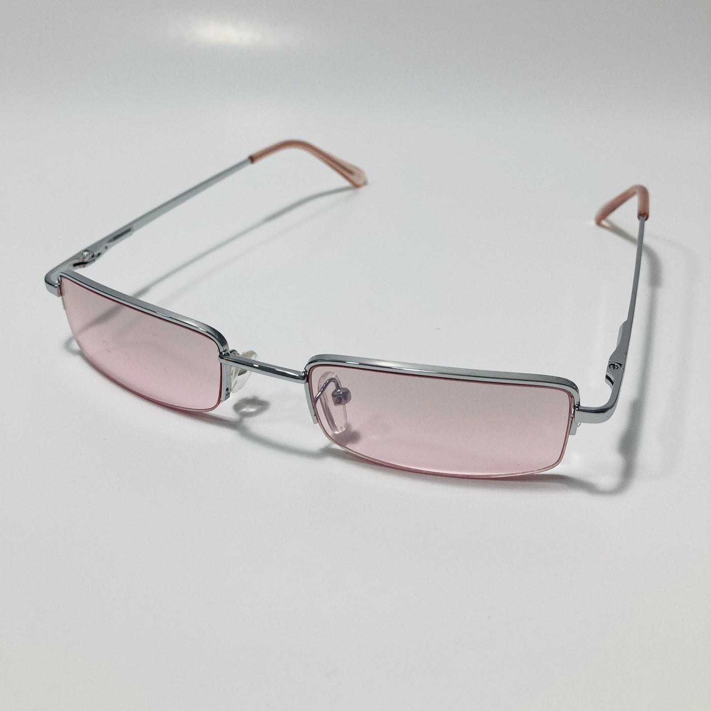 womens and mens pink and silver metal square sunglasses
