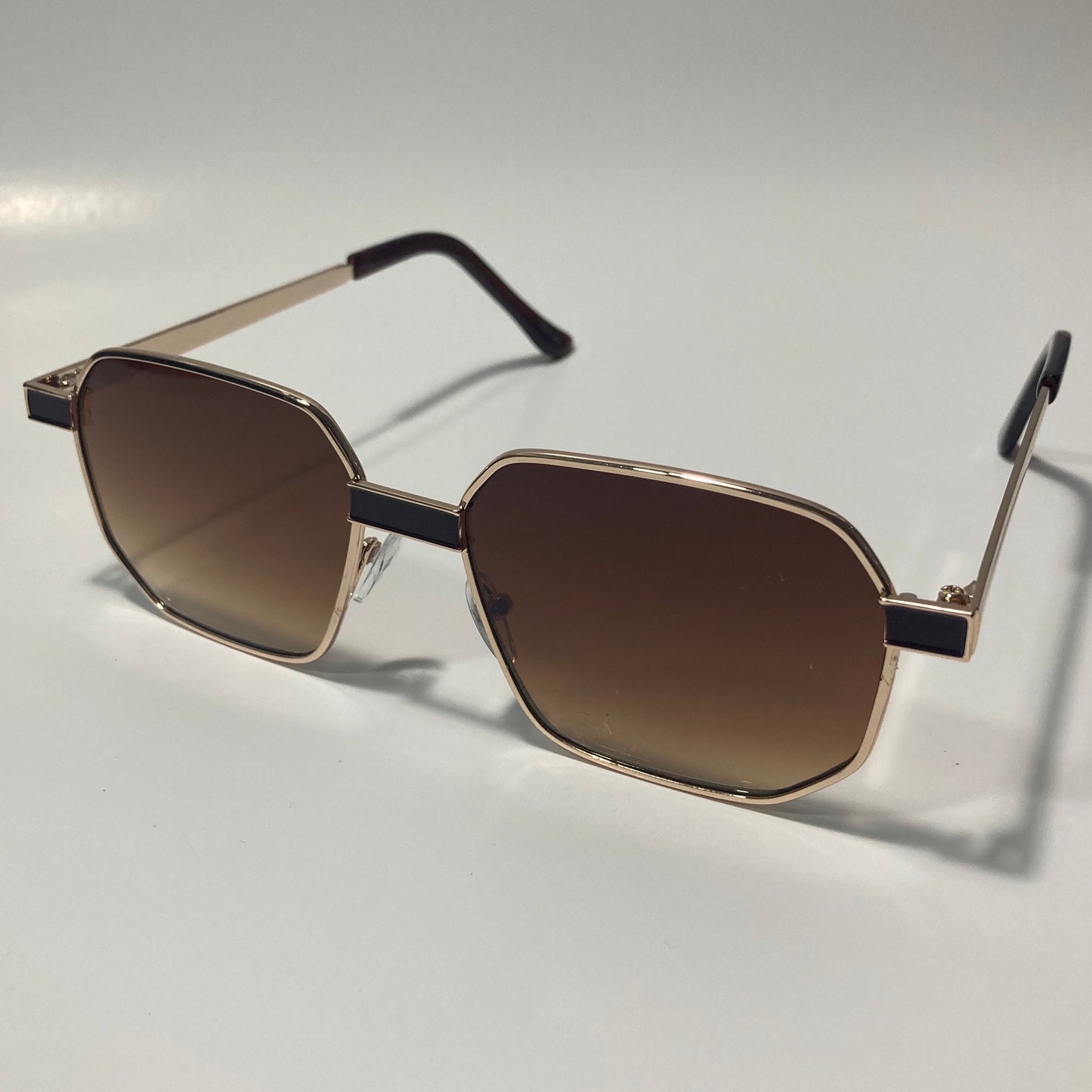 mens and womens brown and gold square sunglasses