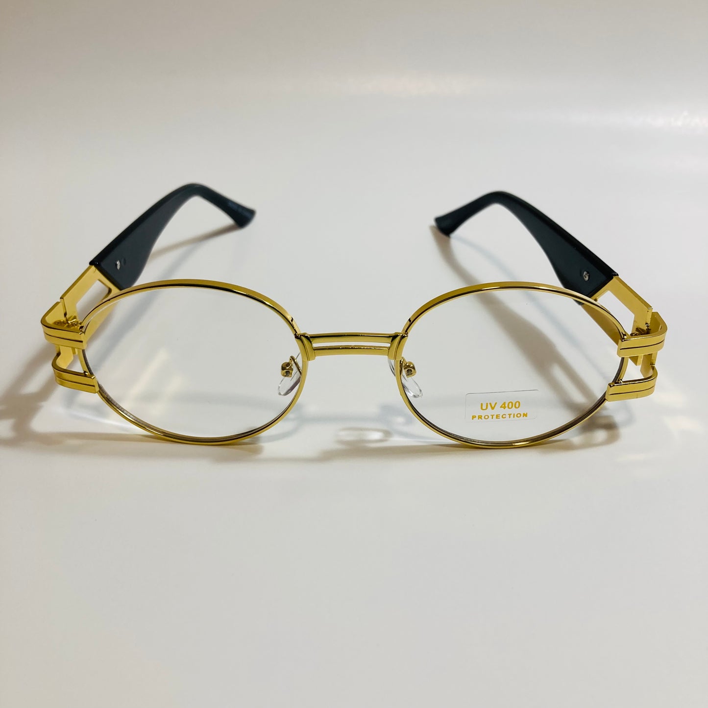mens and womens gold and clear round sunglasses