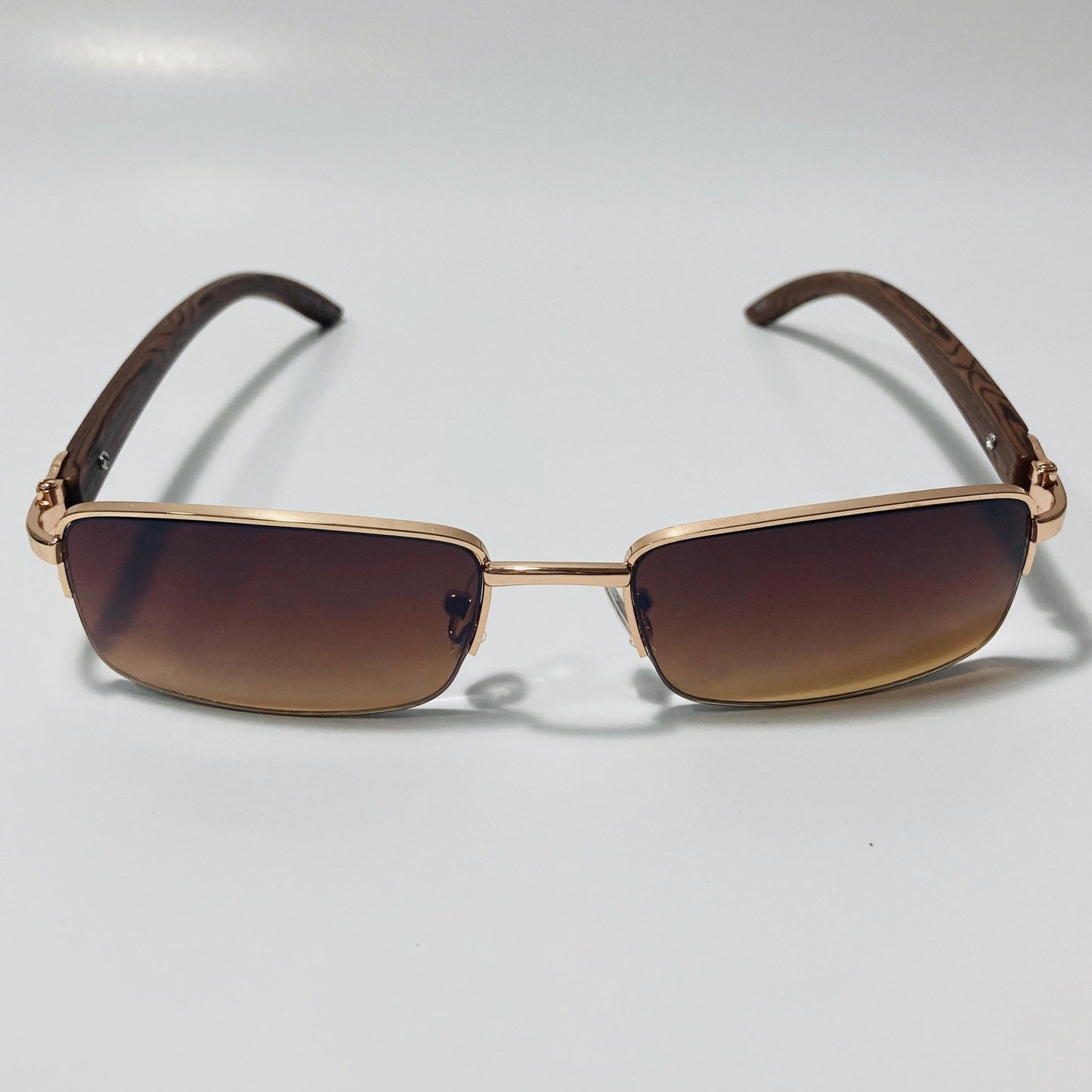 gold and brown Mens and womens metal square sunglasses half rim