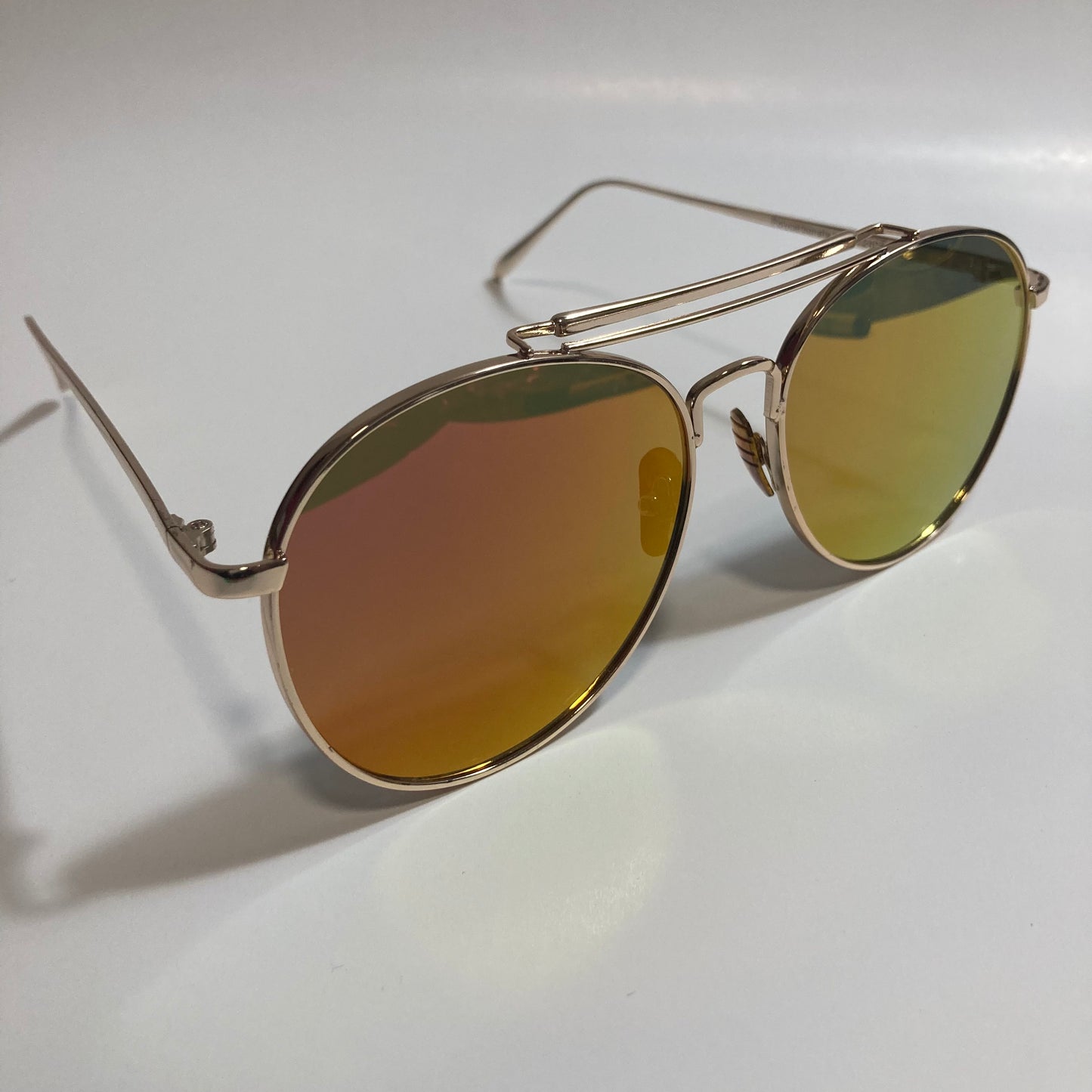 mens and womens gold and orange mirrored aviator sunglasses