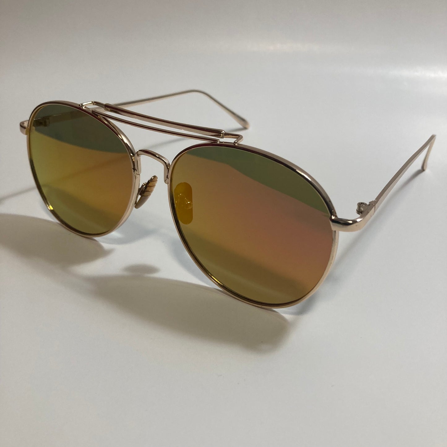 mens and womens gold and orange mirrored aviator sunglasses
