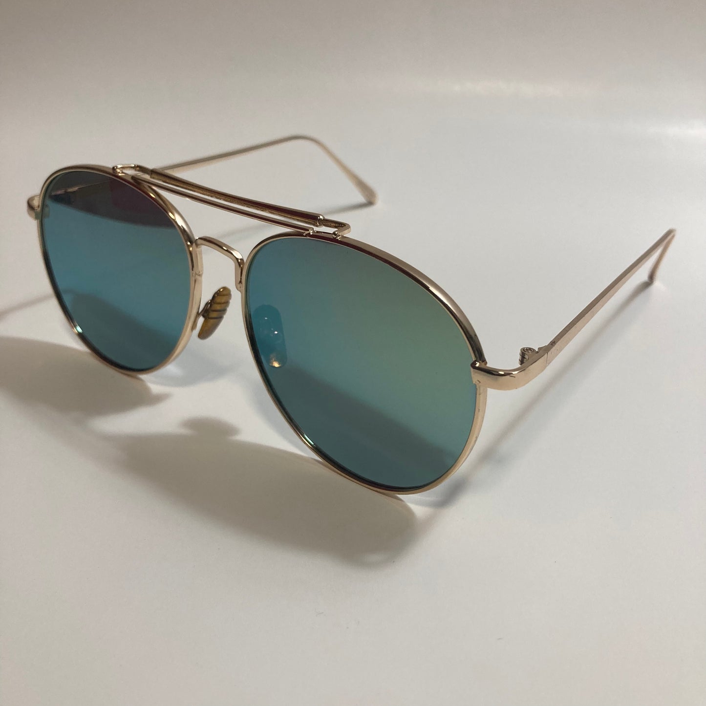 mens and womens gold and green mirrored aviator sunglasses