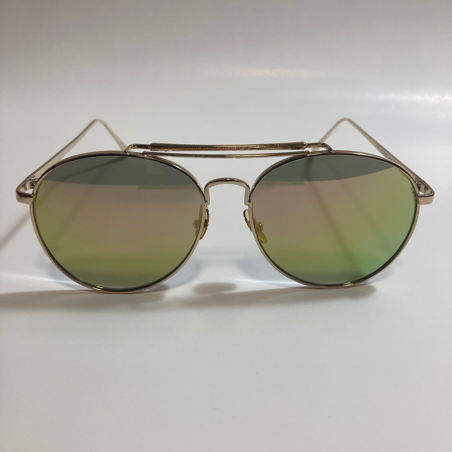mens and womens gold and green mirrored aviator sunglasses