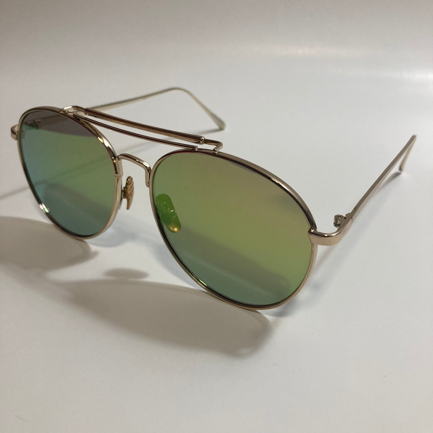 mens and womens gold and green mirrored aviator sunglasses