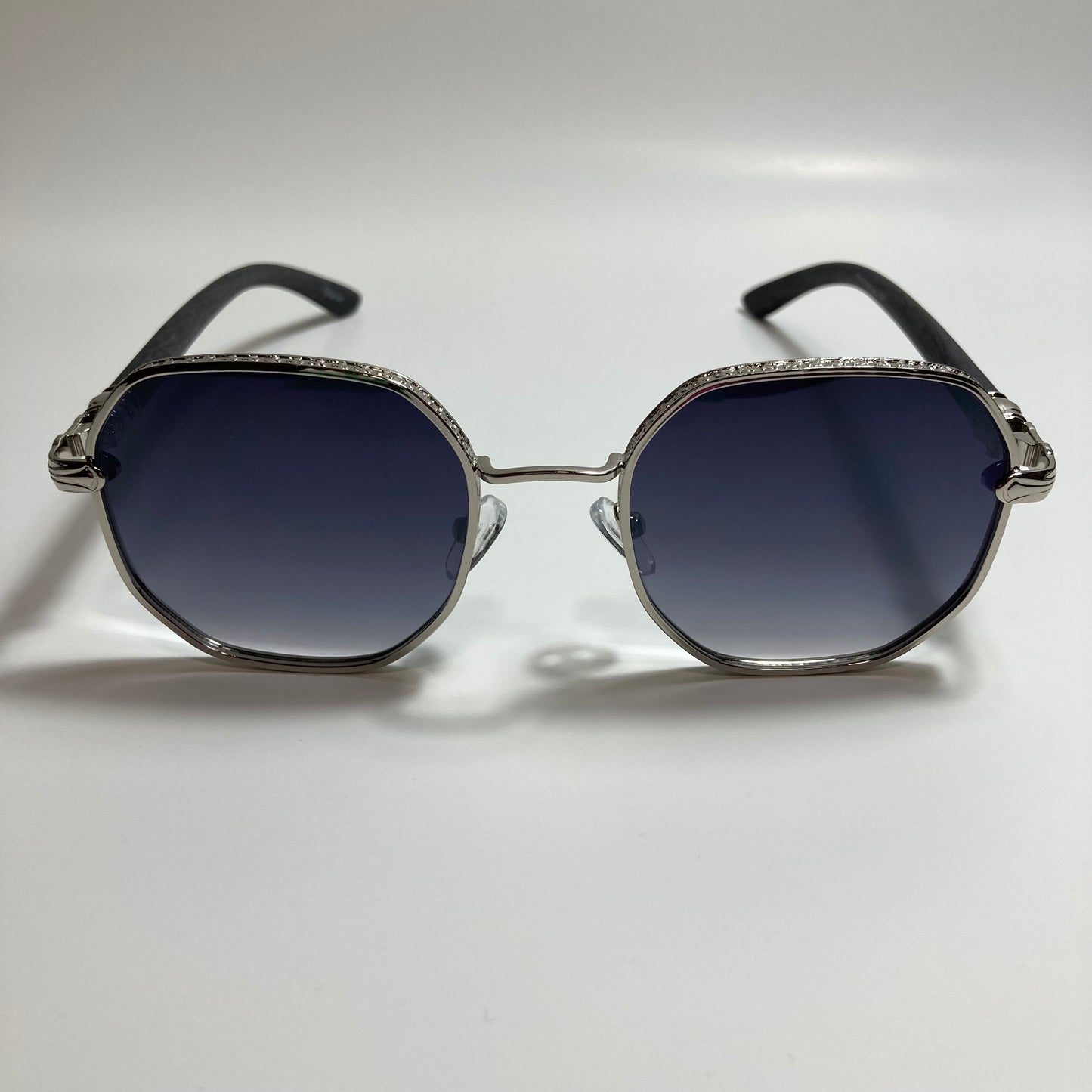 mens and womens silver and black square sunglasses