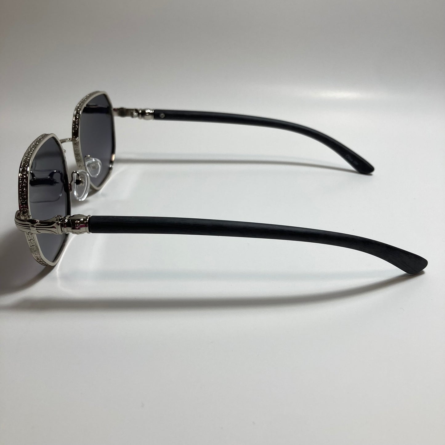 mens and womens silver and black square sunglasses