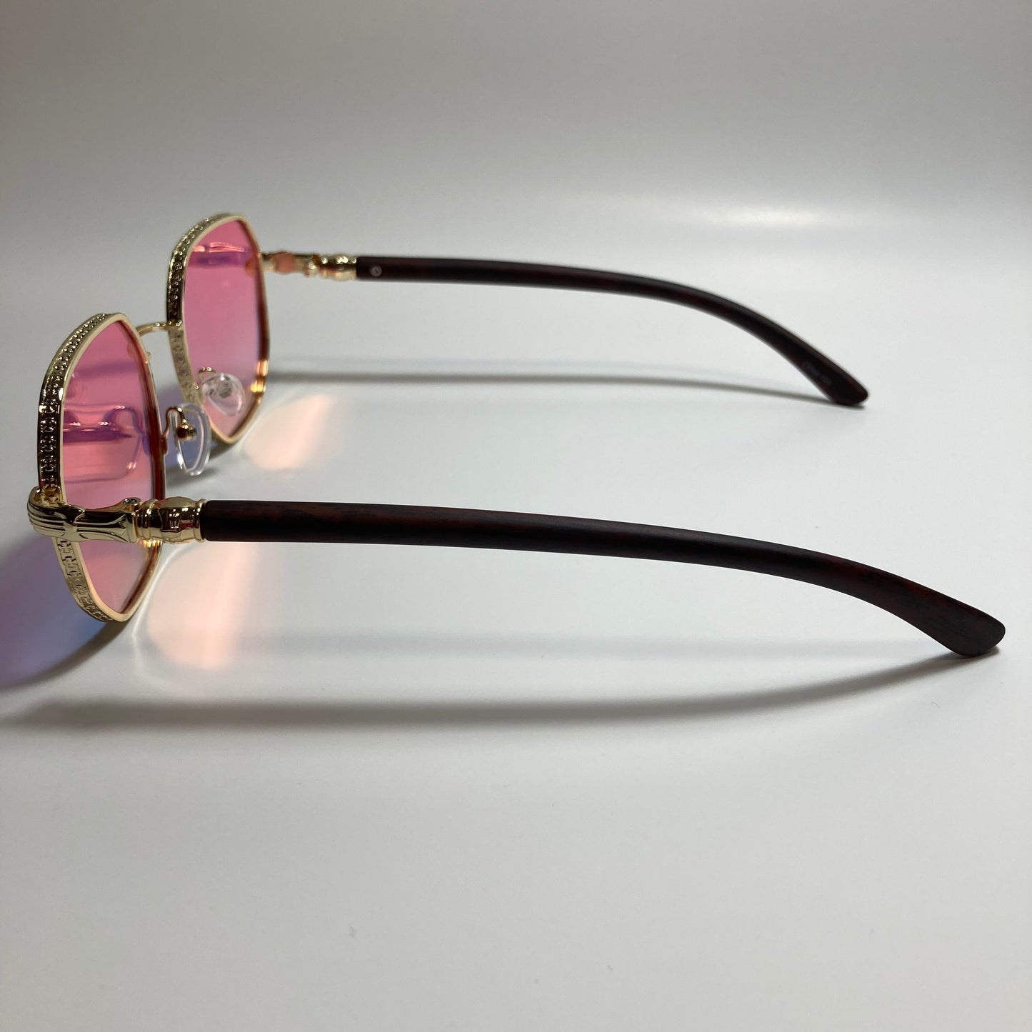 mens and womens gold and pink mirrored square sunglasses