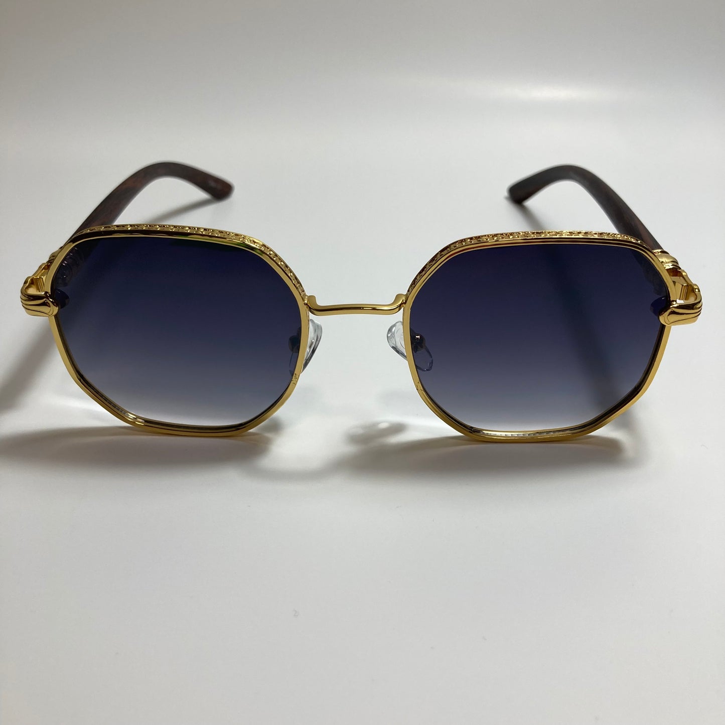mens and womens gold and black square sunglasses