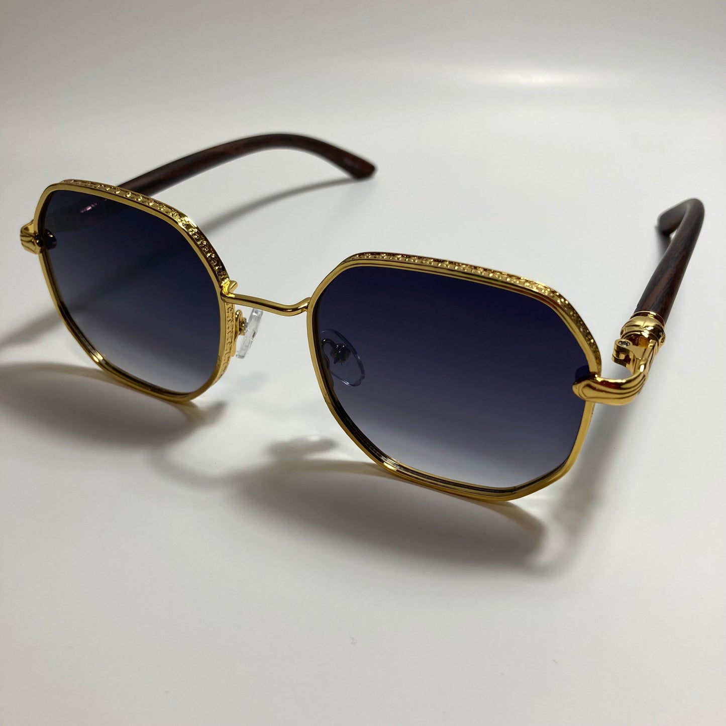 mens and womens gold and black square sunglasses