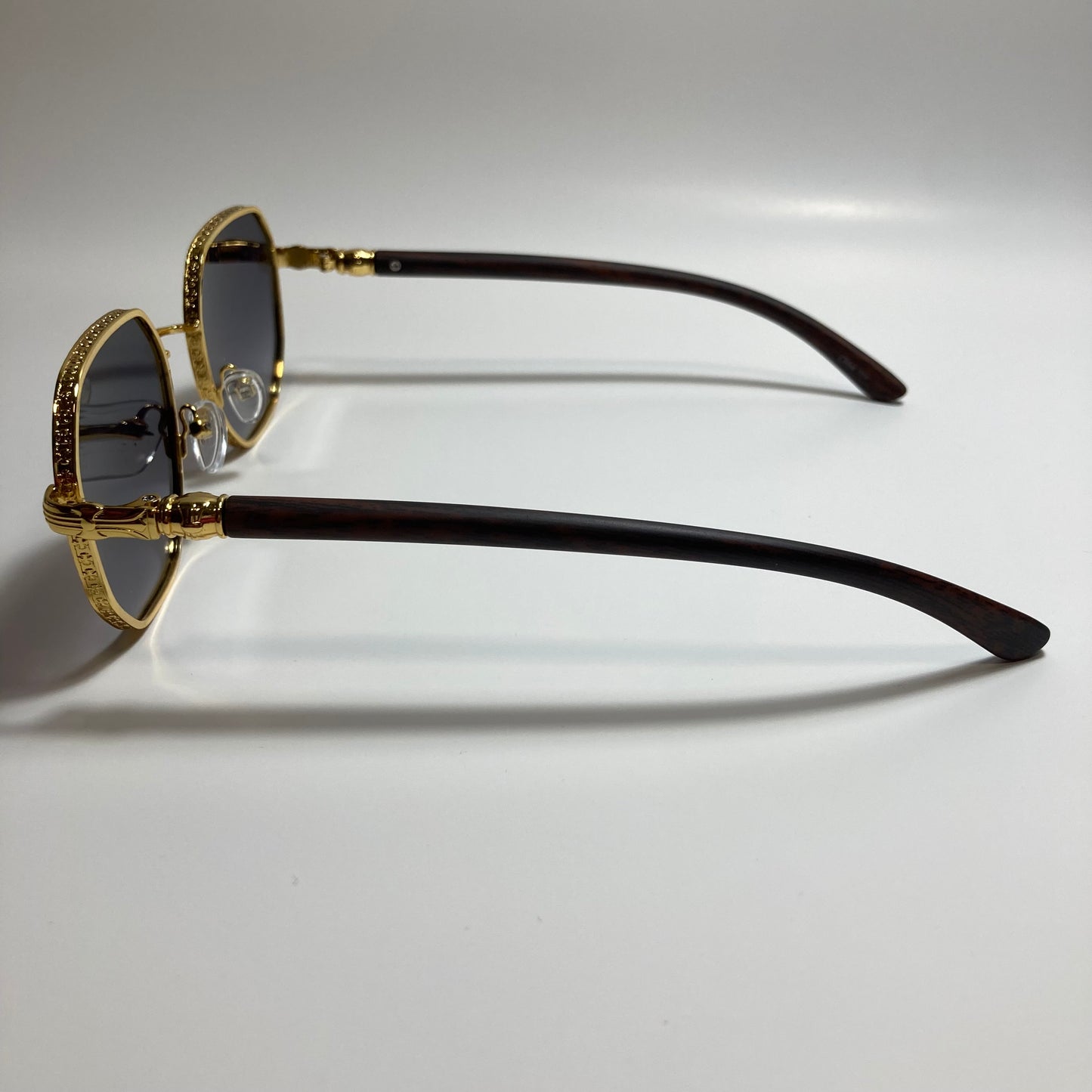 mens and womens gold and black square sunglasses