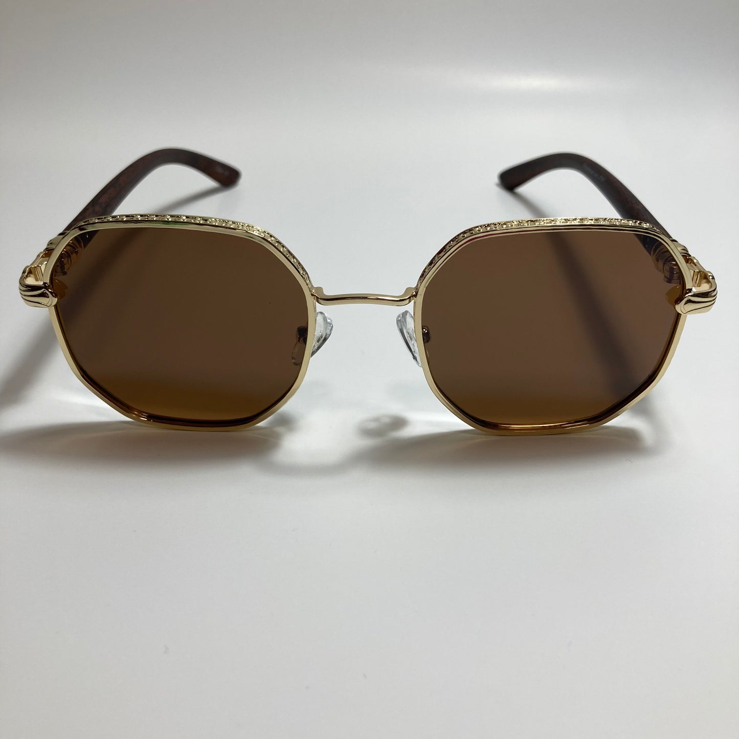 mens and womens gold and brown square sunglasses