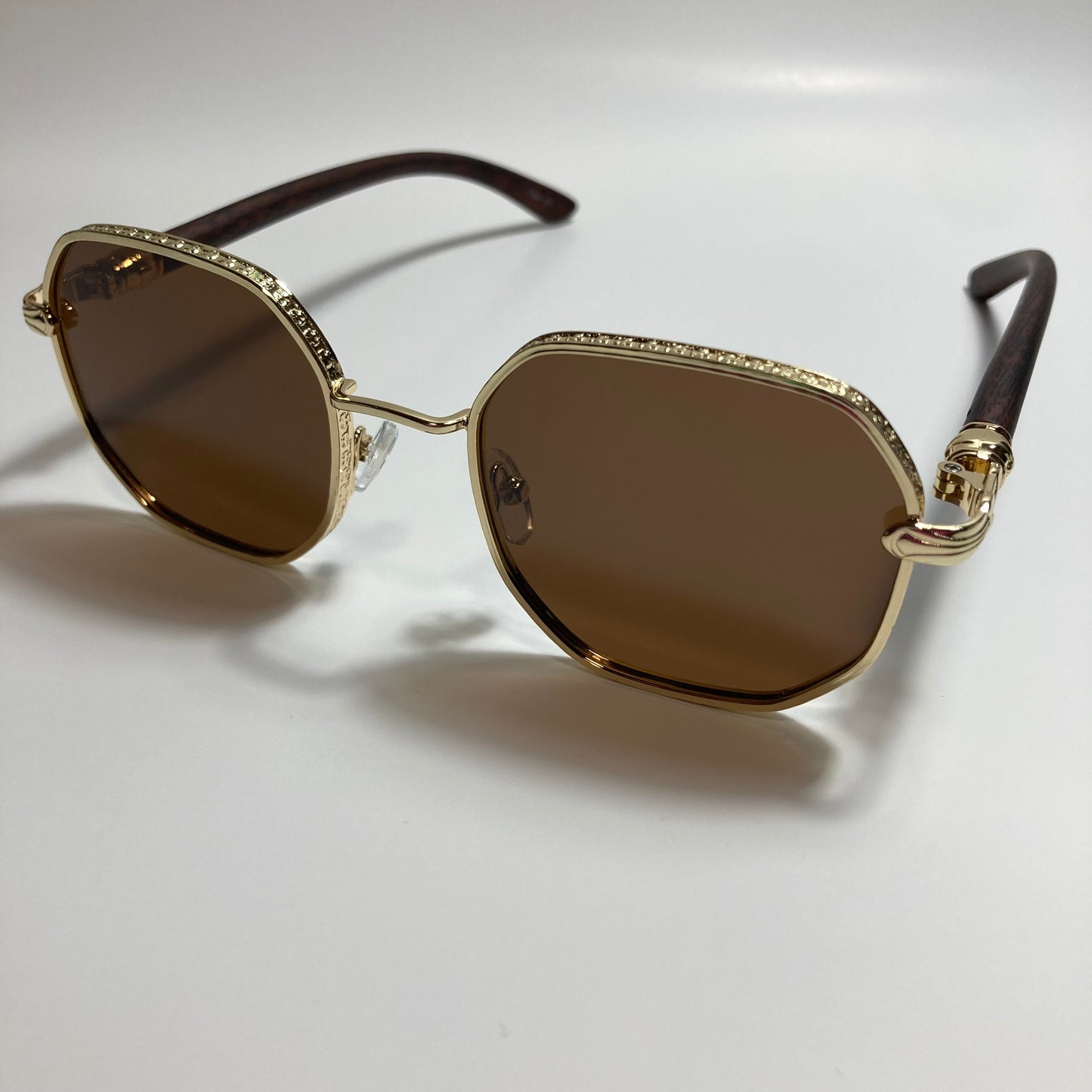 mens and womens gold and brown square sunglasses